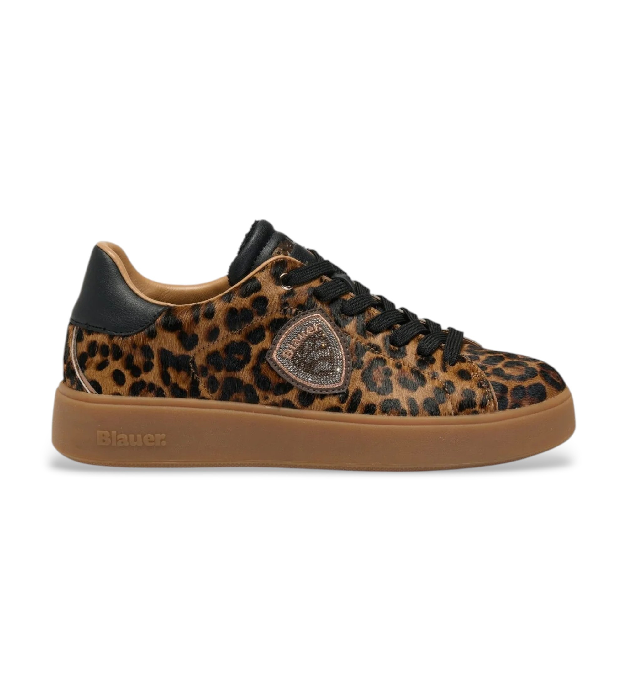 Blauer für Damen. F6VICTORY01 Victory Sneaker aus Leder mit Leopardenmuster (40), Wohnung, Schnürsenkel, Lässig, Tierdruck