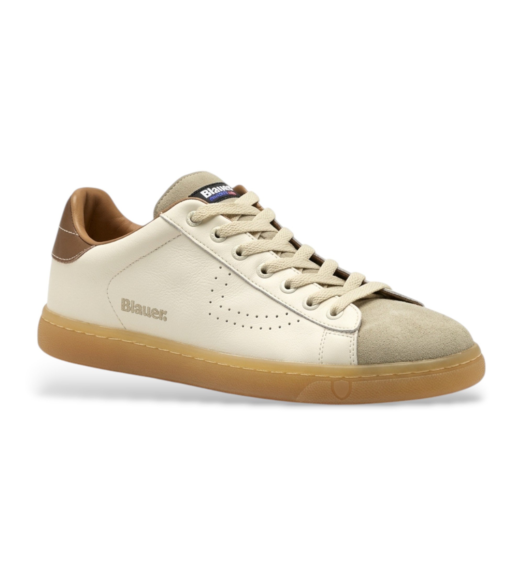 Blauer für Herren. S6LOWELL01 Lowell Beige Leder Turnschuhe (44), Wohnung, Schnürsenkel, Lässig