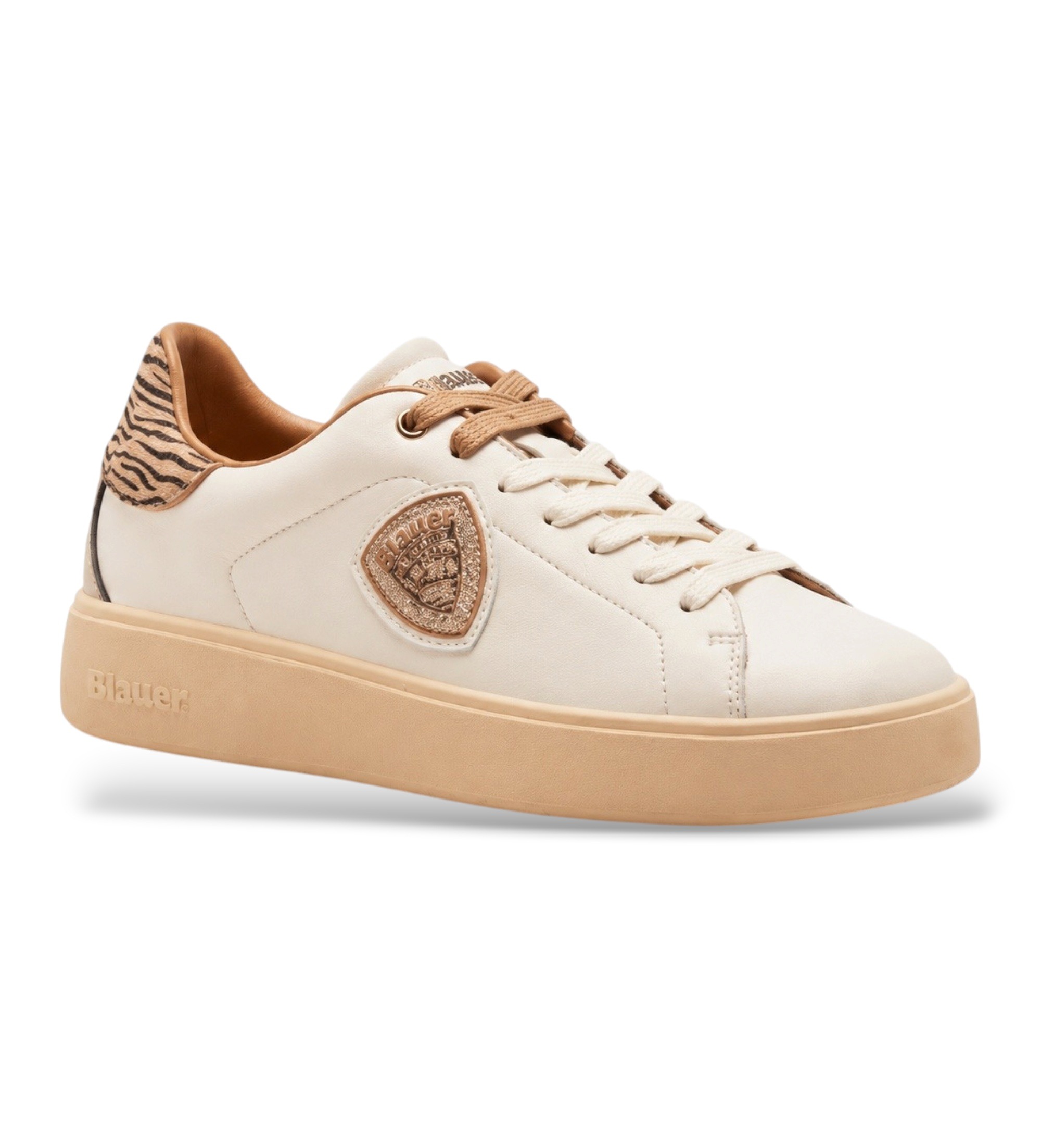 Blauer für Damen. F6VICTORY01 Victory Sneaker aus beigefarbenem Leder (37), Wohnung, Schnürsenkel, Lässig
