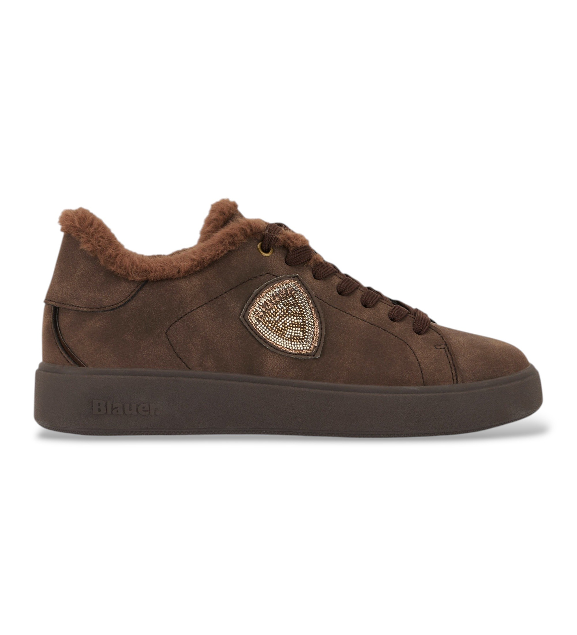 Blauer für Damen. F6VICTORY01 Braune Victory Sneaker aus Leder (38), Wohnung, Schnürsenkel, Lässig