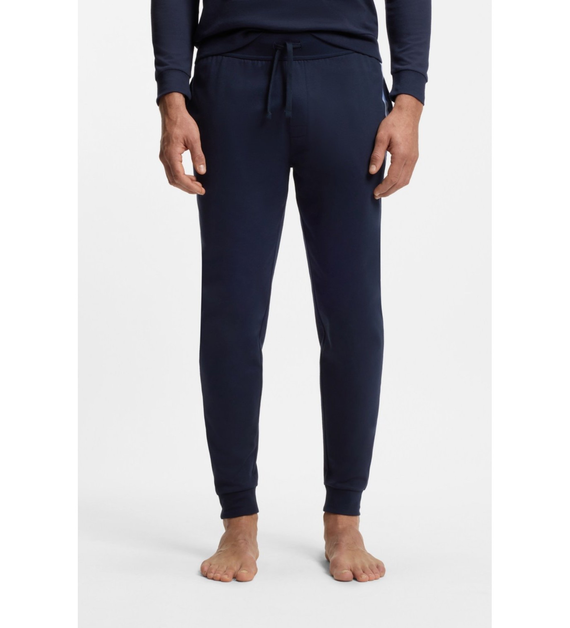 BOSSvoor mannen. 50554784 Fleece broek Logo en marinestreep (L), Casual, Sportief, Katoen, Marineblauw