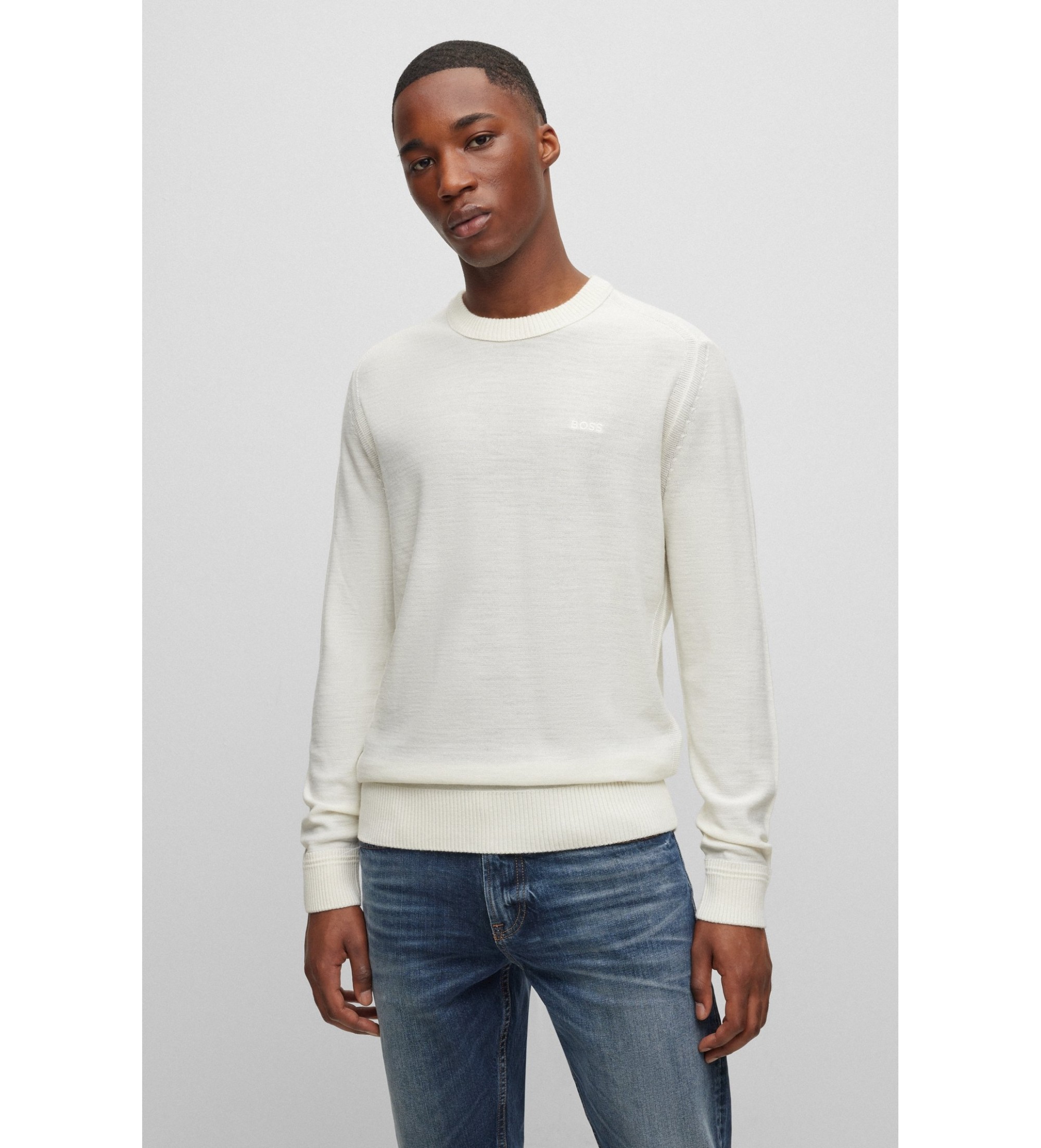 BOSS für Herren. 50501762 Rollkragenpullover off-white (S), Weiß, Lässig, Baumwolle