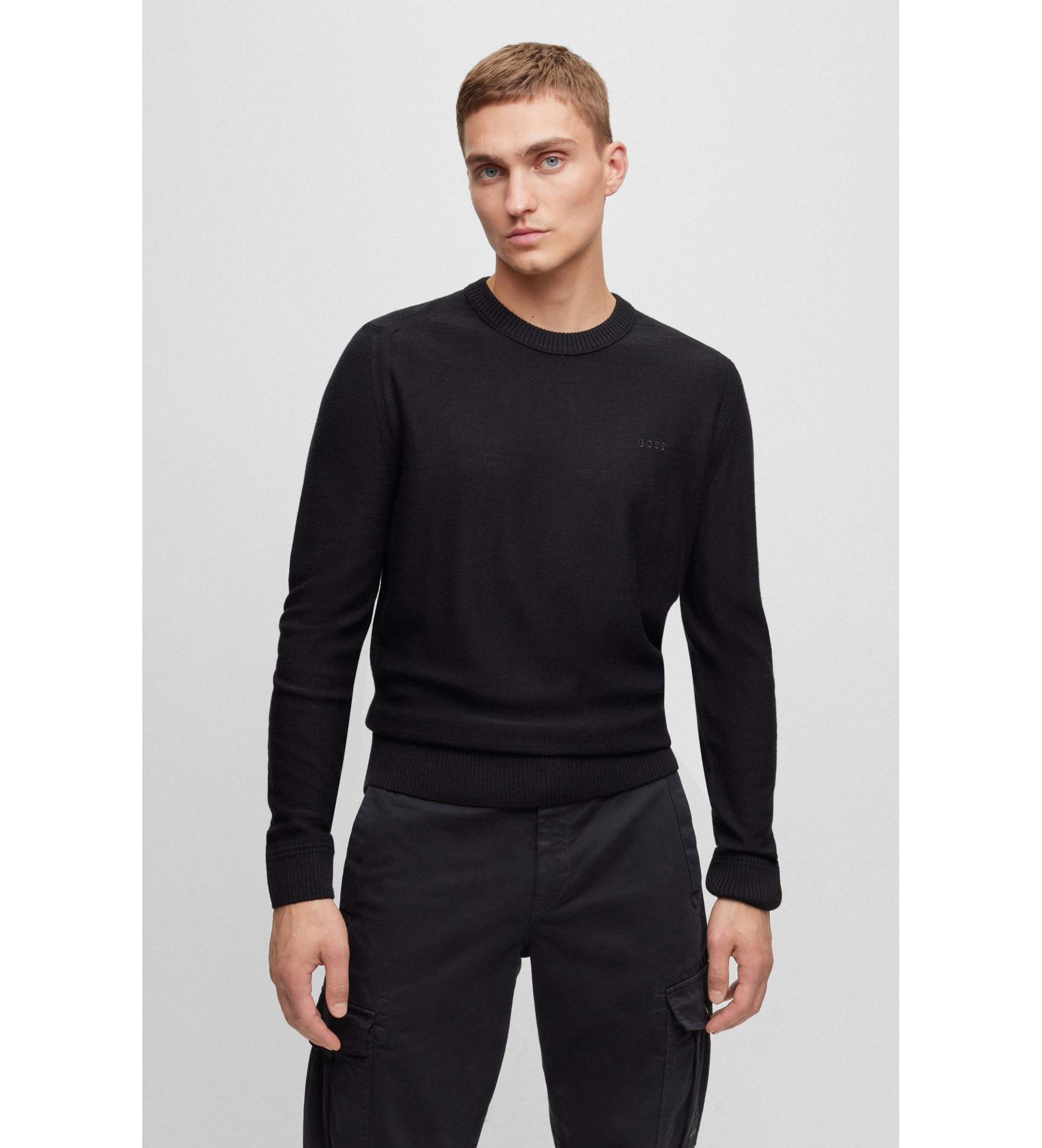 BOSS für Herren. 50501762 Avac schwarzer Pullover (S), Lässig, Wolle, Langarm