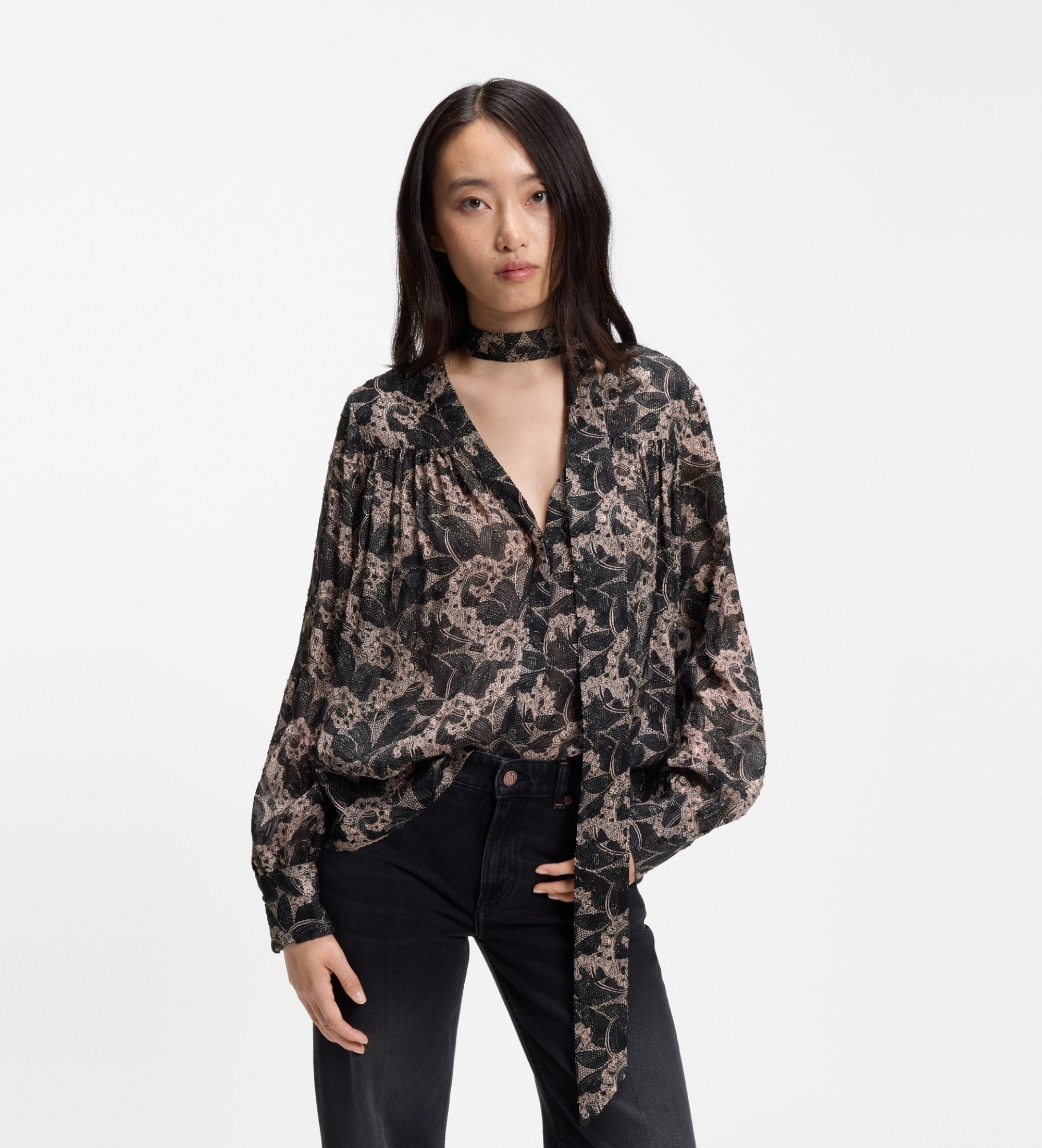 BOSSvoor vrouwen. 50568323 Blouse Bemely multicolor (38), Veelkleurig, Klassiek, Viscose, Lange mouwen