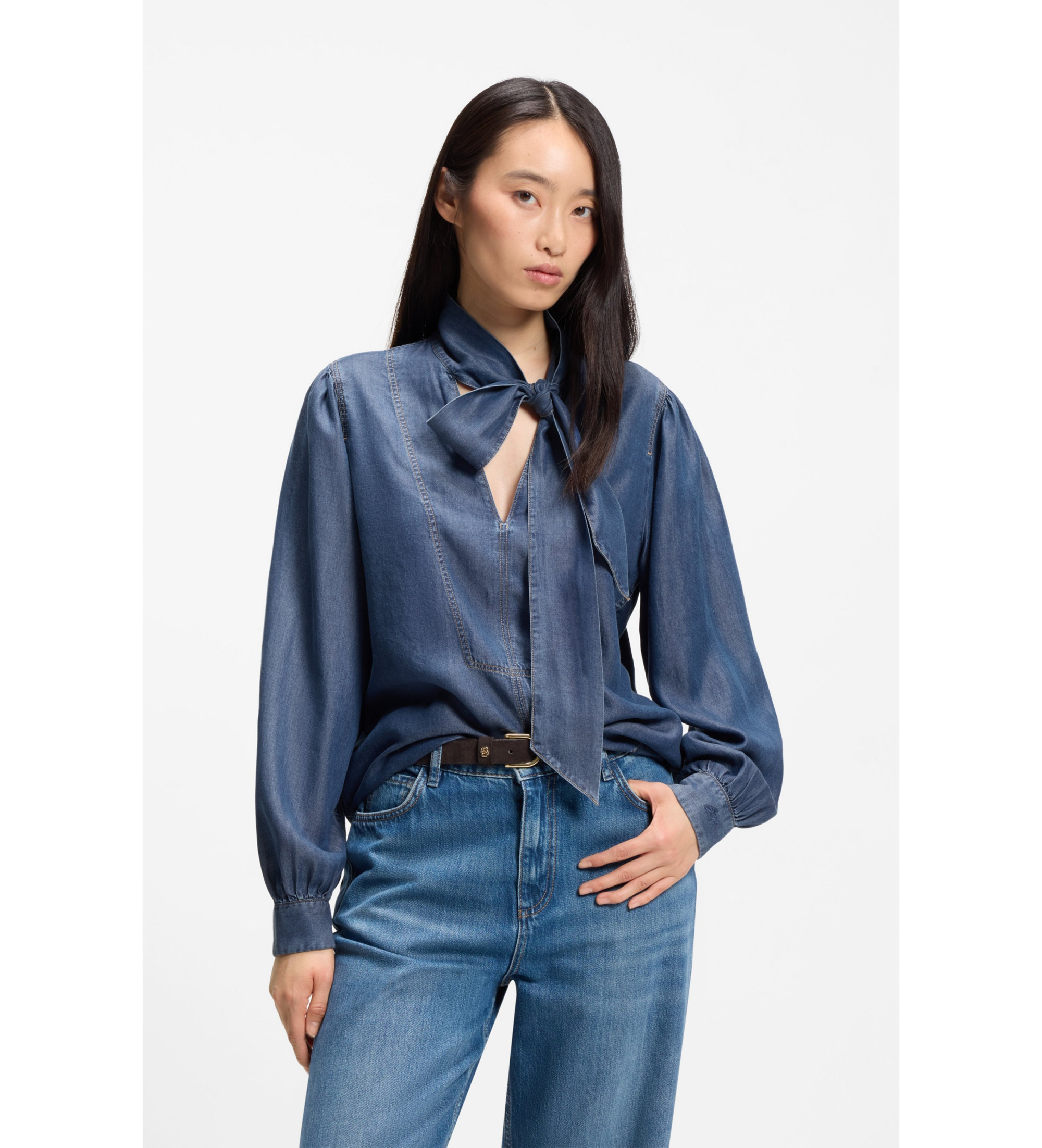 BOSS für Damen. 50566353 Bluse Betilla blau (42), Lässig, Langarm, Lyocell