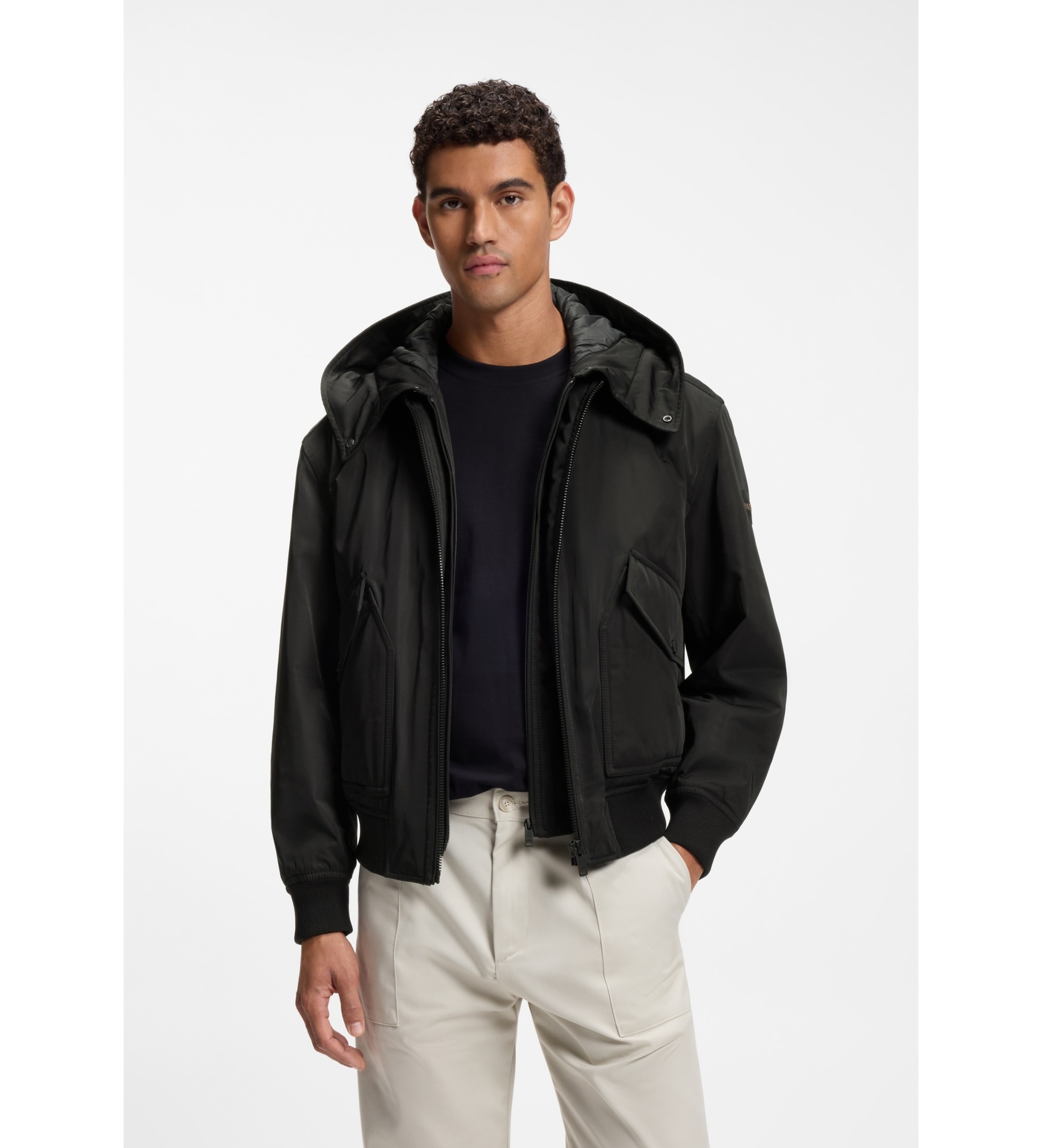 BOSS für Herren. 50560985 Bomberjacke Onorve, schwarz (46), Lässig, Polyester