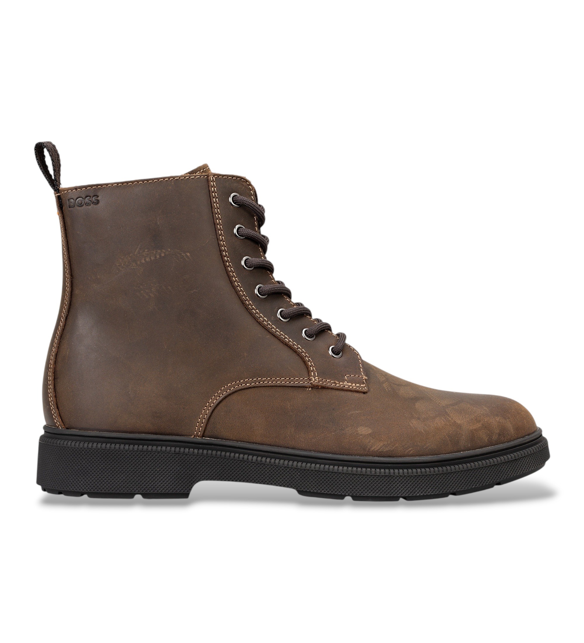 BOSSvoor mannen. 50574167 Donkerbruine leren Ferling-laarsjes (42), Leer, Plat, Geen, Casual