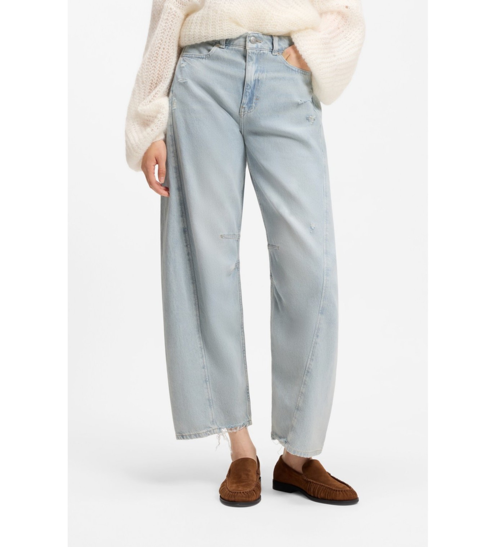 BOSS für Damen. 50558722 Blaue Relaxed Fit Jeans mit Ballonbein (33/28), Lässig, Denim, Polyester