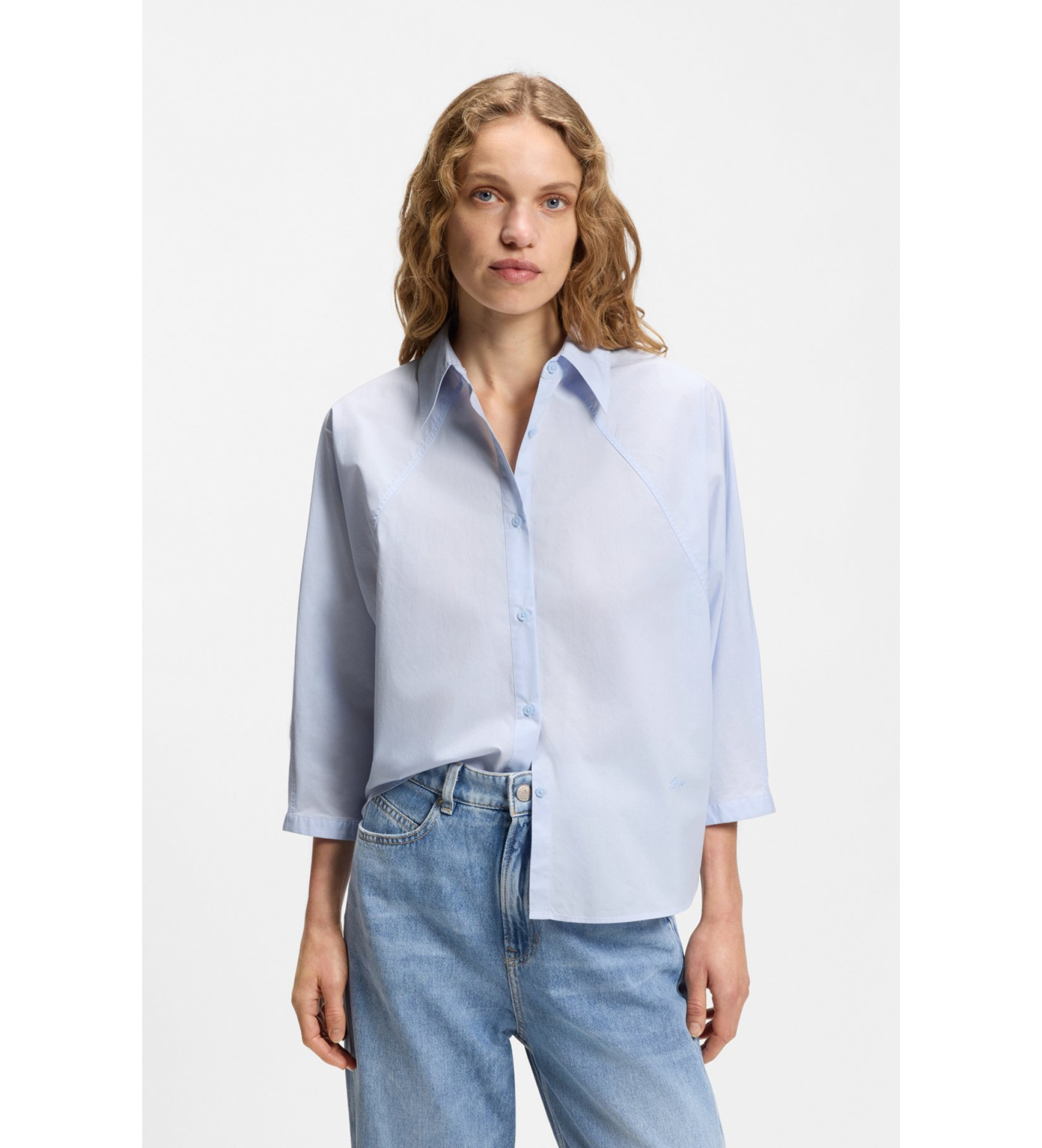 BOSS für Damen. 50553519 Belenta blaues Hemd (36), Lässig, Baumwolle, 3/4 Ärmel