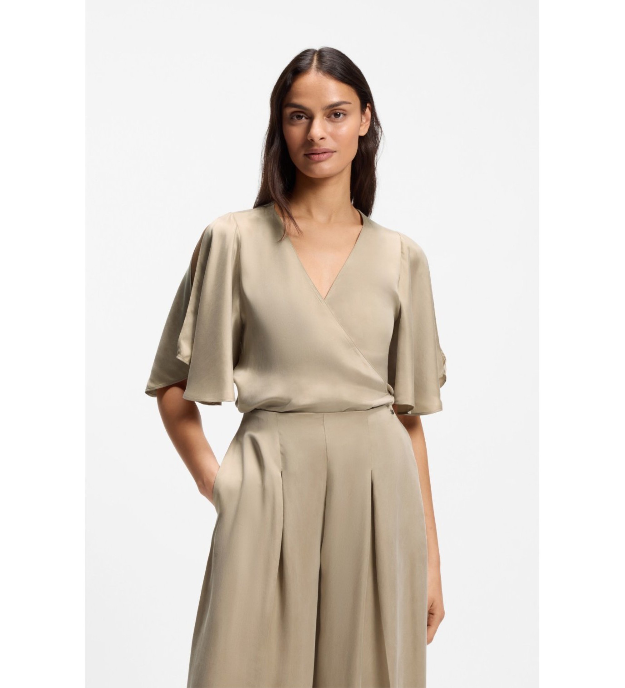 BOSS für Damen. 50564270 Bluse Bireni braun (38), Lässig, Klassisch, Viskose, Kurzarm