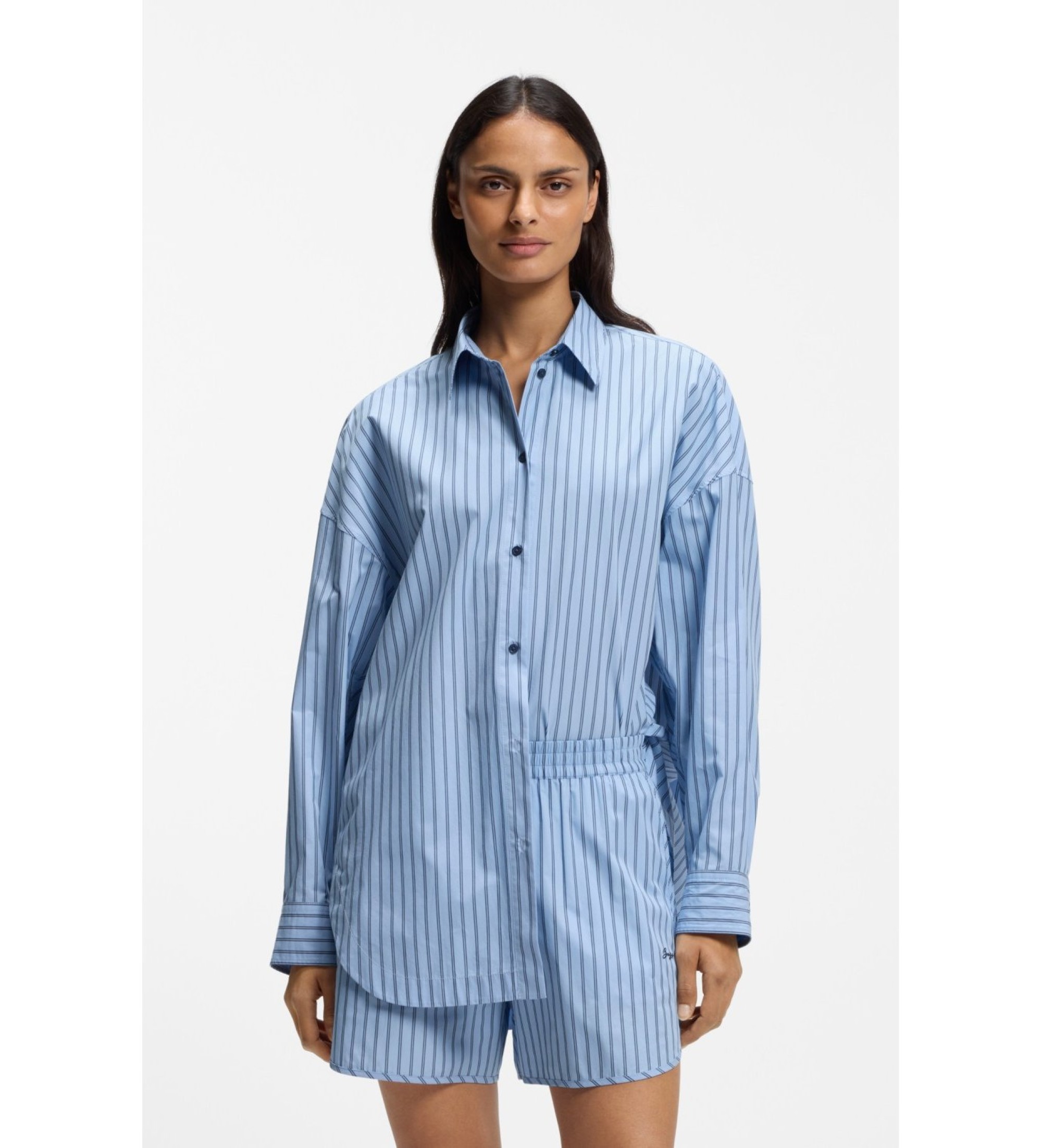 BOSS für Damen. 50559241 Blaues Bostatta-Hemd (34), Lässig, Baumwolle, Langarm