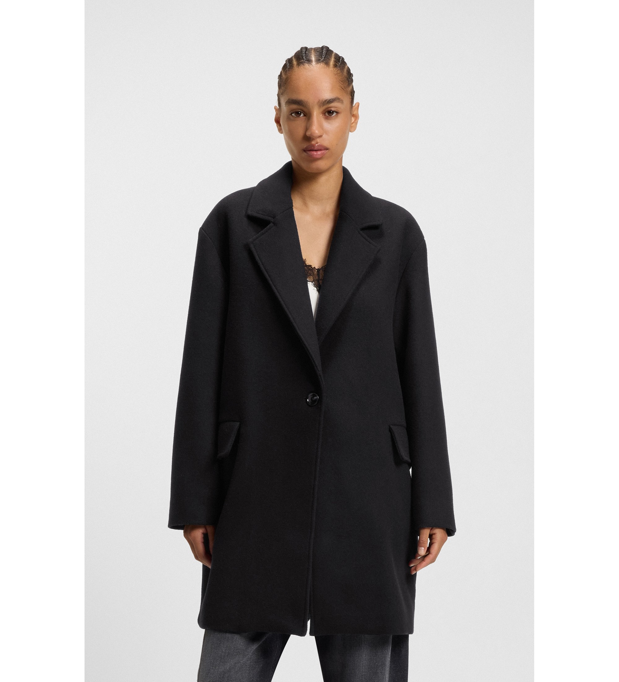 BOSS für Damen. 50548660 Mantel Calesara2 schwarz (40), Lässig, Synthetisch