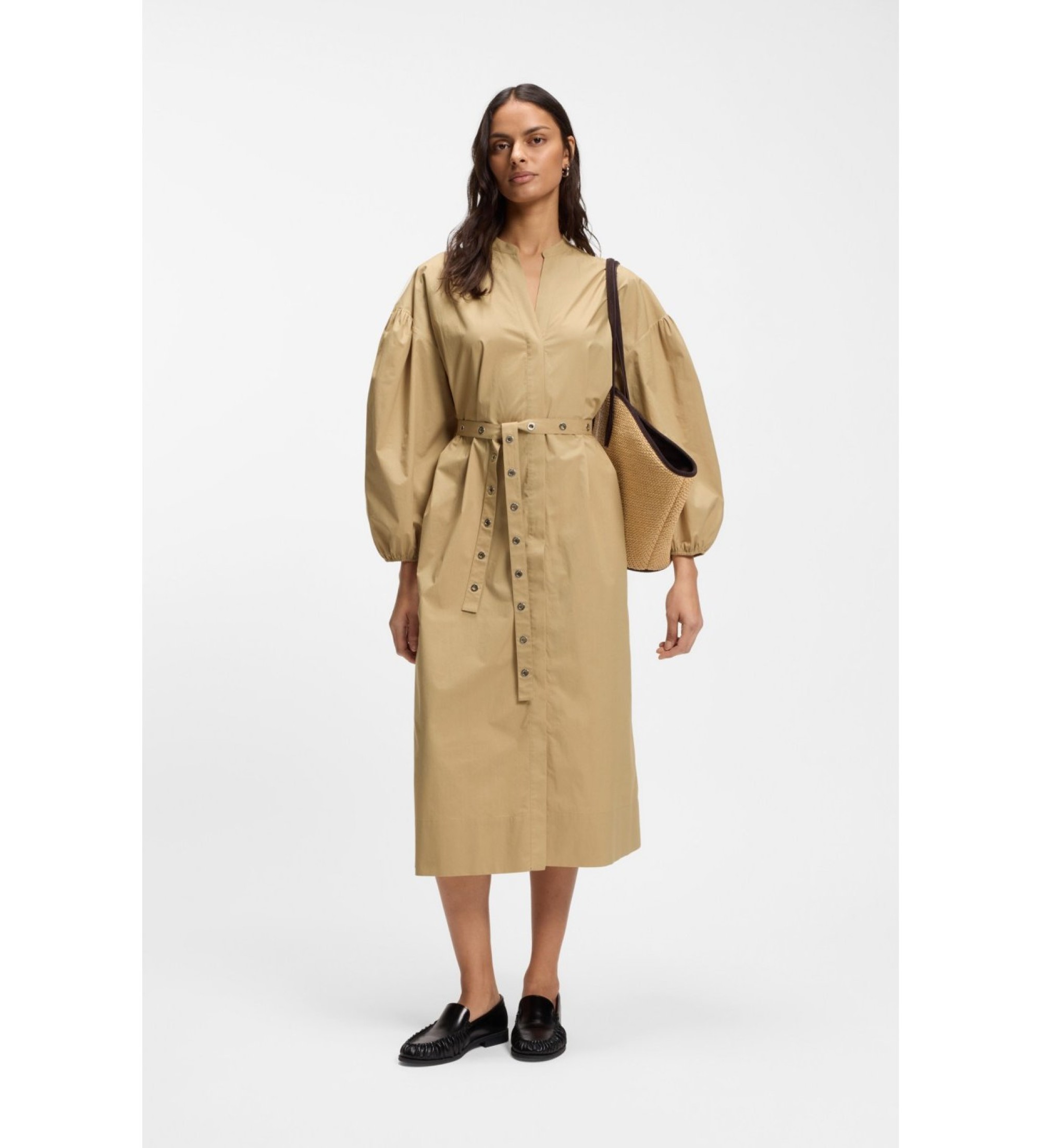 BOSS für Damen. 50559266 Braunes Dellys-Kleid (36), Lässig, Baumwolle, Klassisch, Langarm