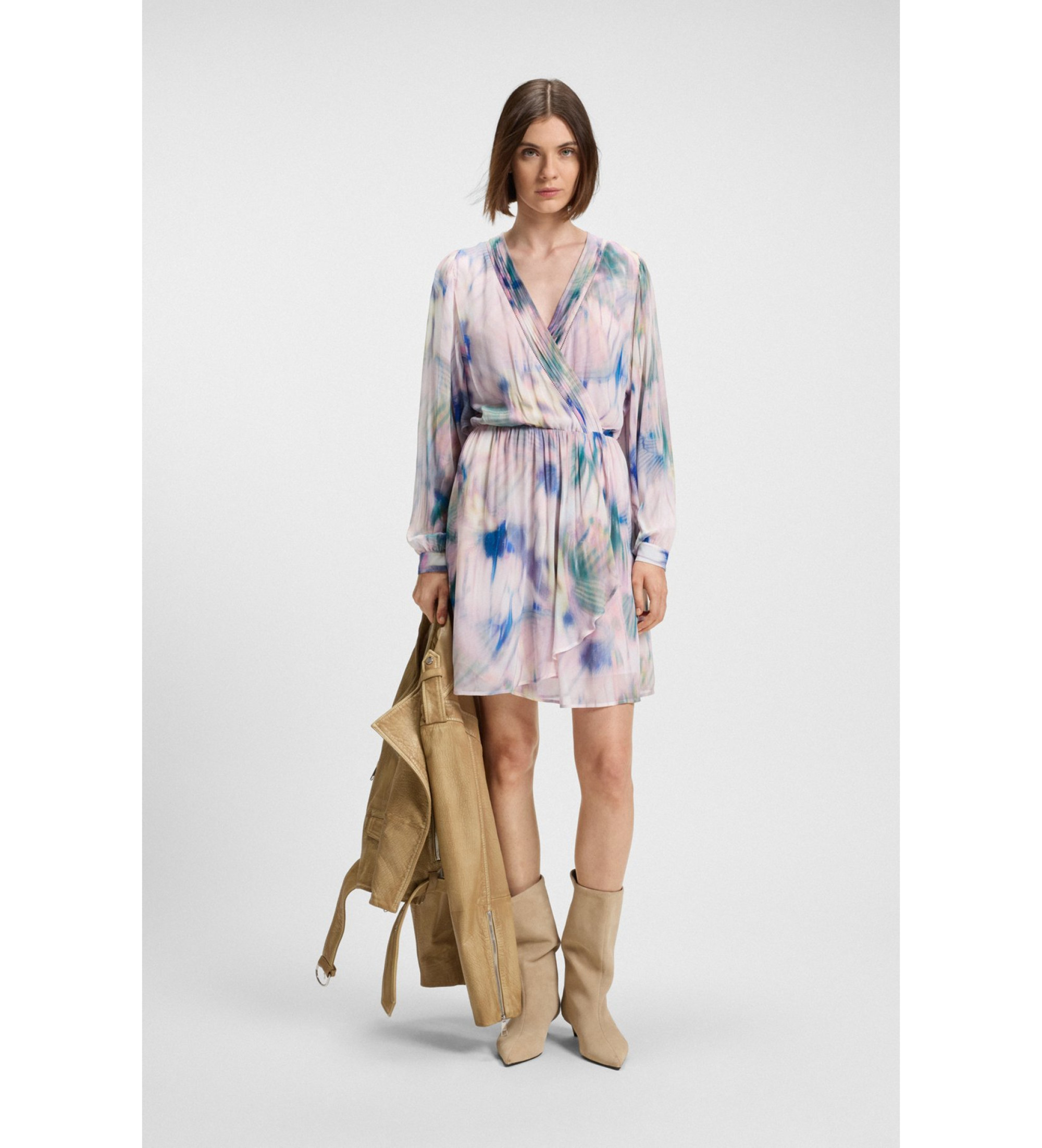 BOSS für Damen. 50544021 Denvont mehrfarbiges Kleid (M), Lässig, Viskose, Langarm