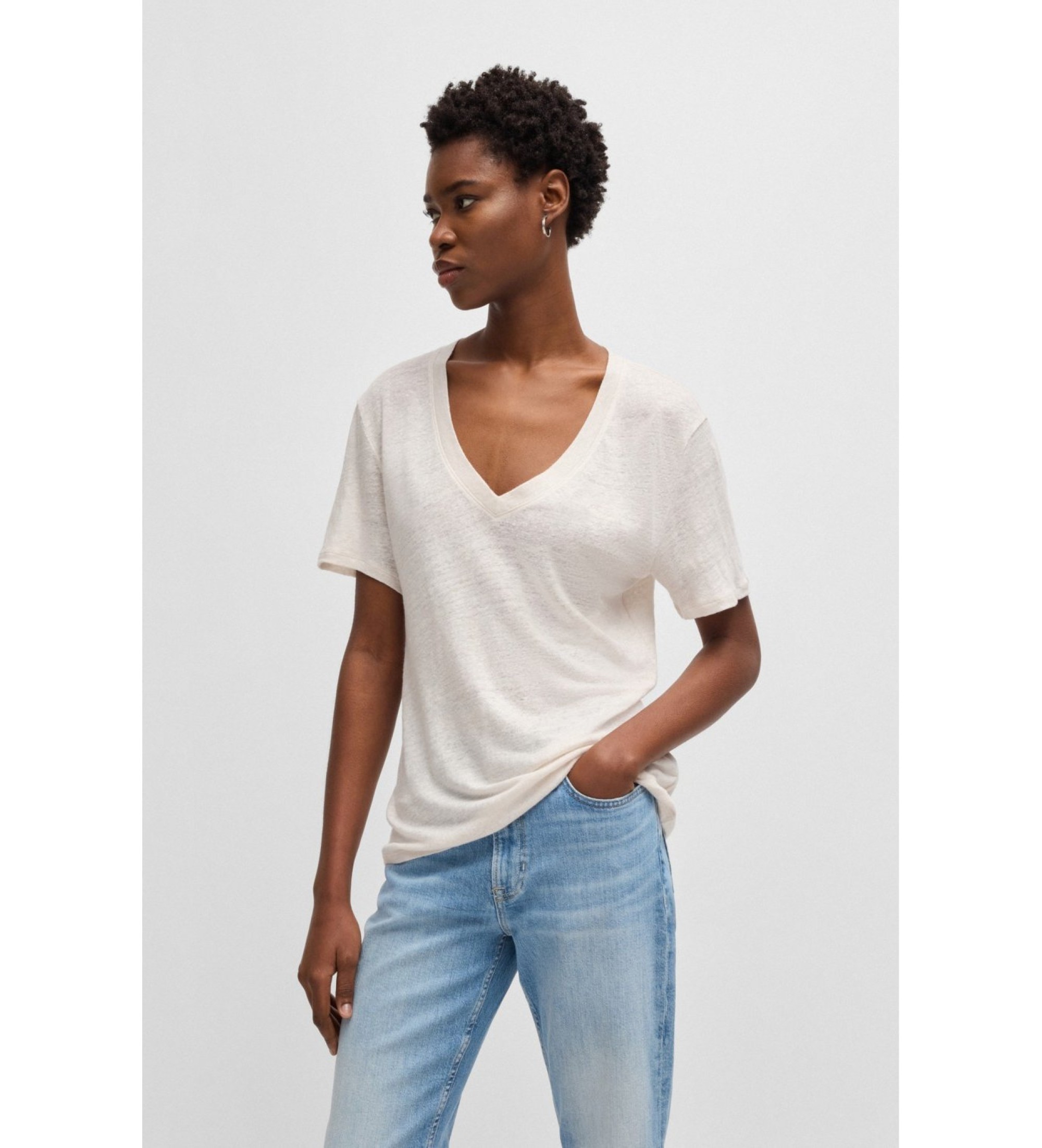 BOSS für Damen. 50538645 Ela beige T-Shirt (M), Lässig, Baumwolle, Kurzarm