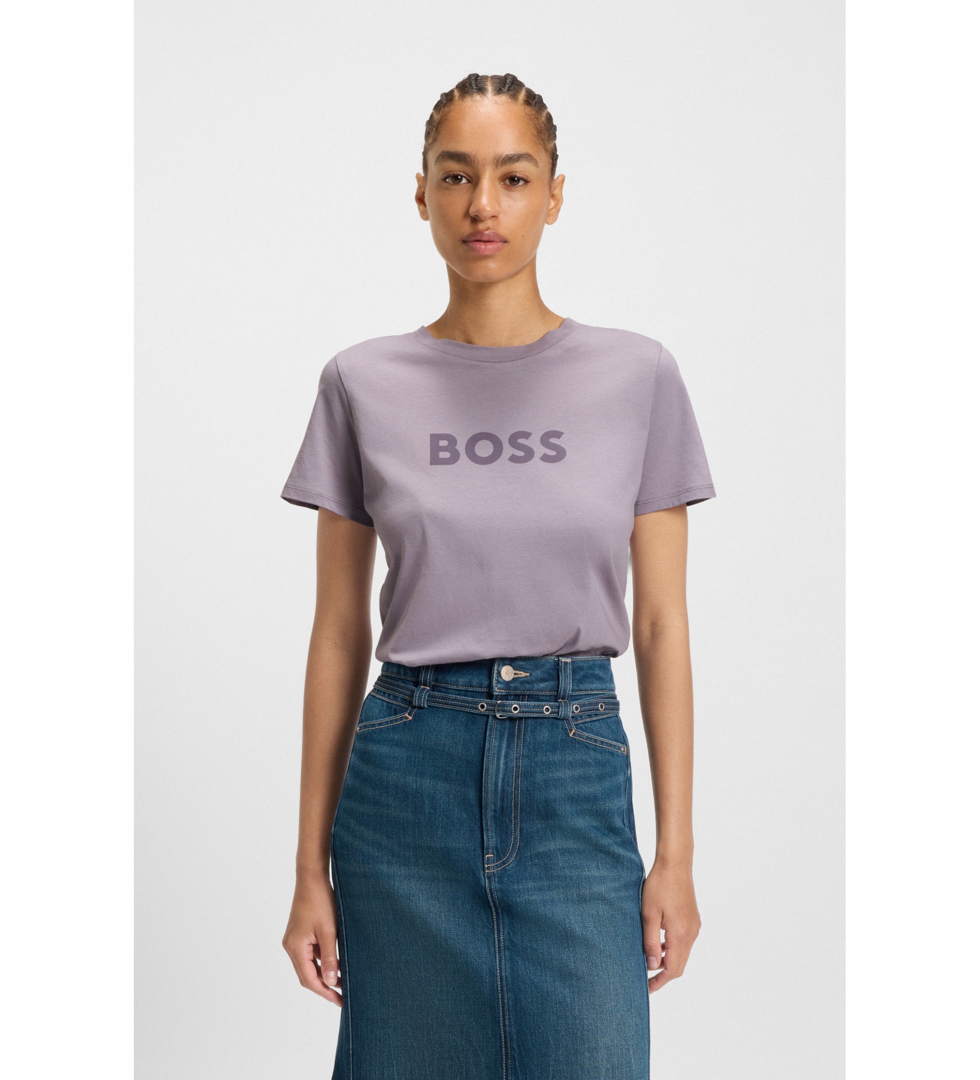 BOSS für Damen. 50501139 Elogo5 fliederfarbenes T-shirt (XL), Lässig, Baumwolle, Kurzarm