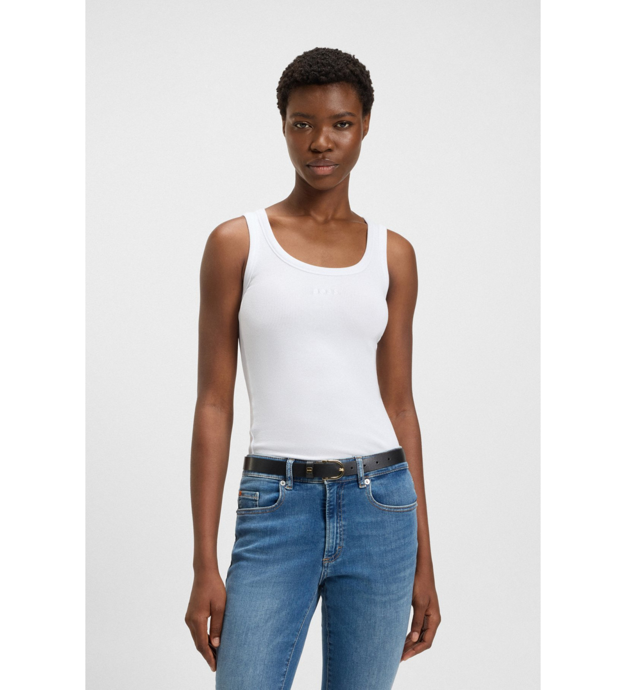 BOSS für Damen. 50504245 T-shirt Emmatite weiß (S), Lässig, Baumwolle, Ärmellos / Hosenträger