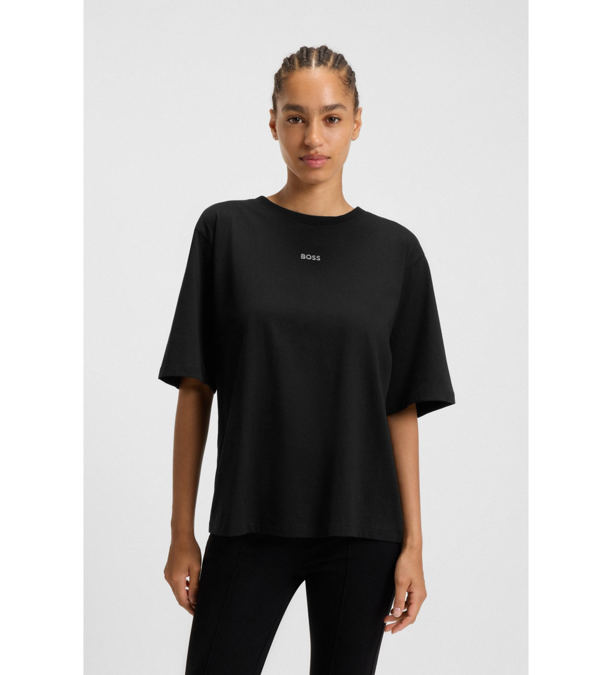 BOSS für Damen. 50523256 Enis T-shirt schwarz (L), Lässig, Baumwolle, Langarm