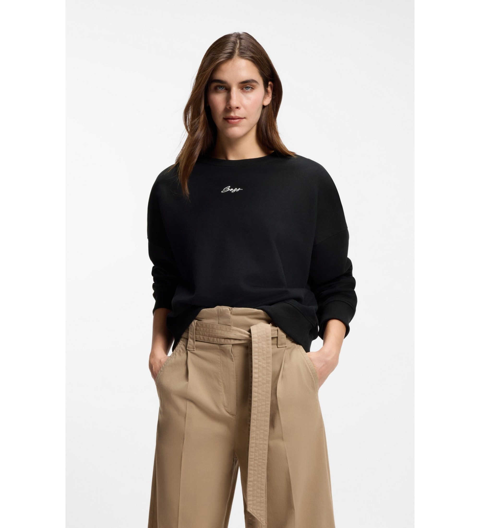 BOSS für Damen. 50554711 Sweatshirt Ever schwarz (L), Lässig, Baumwolle