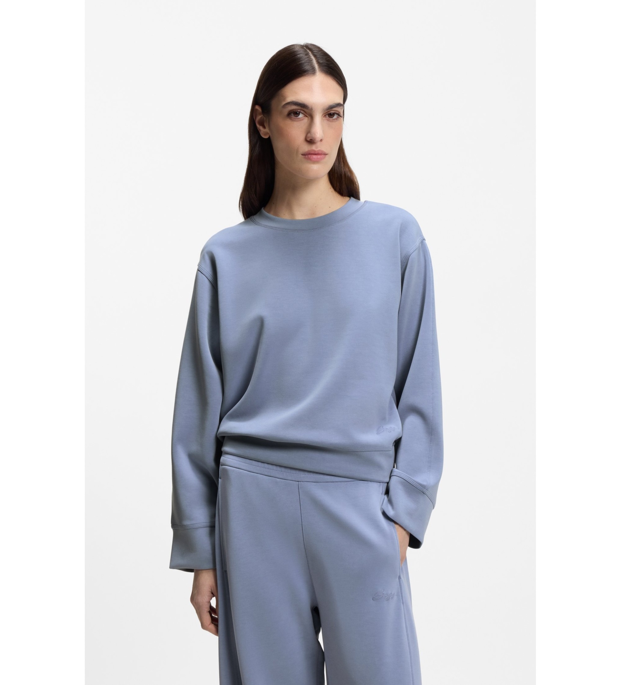 BOSS für Damen. 50553478 Sweatshirt in lockerer Passform mit gesticktem Logo blau (L), Heimtextilien, Baumwolle, Langarm