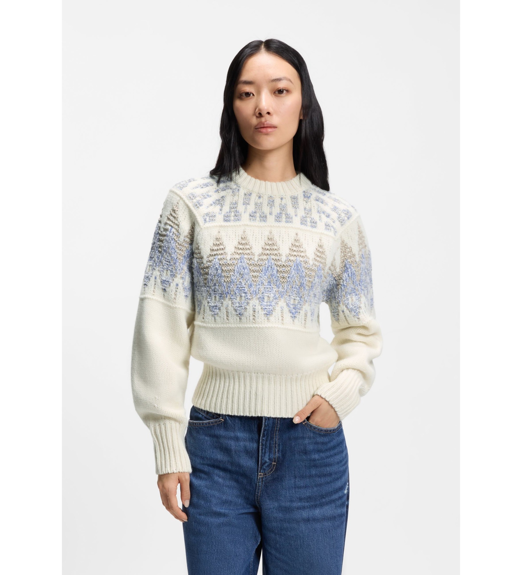 BOSS für Damen. 50551269 Farombo Pullover off-white (M), Weiß, Lässig, Wolle