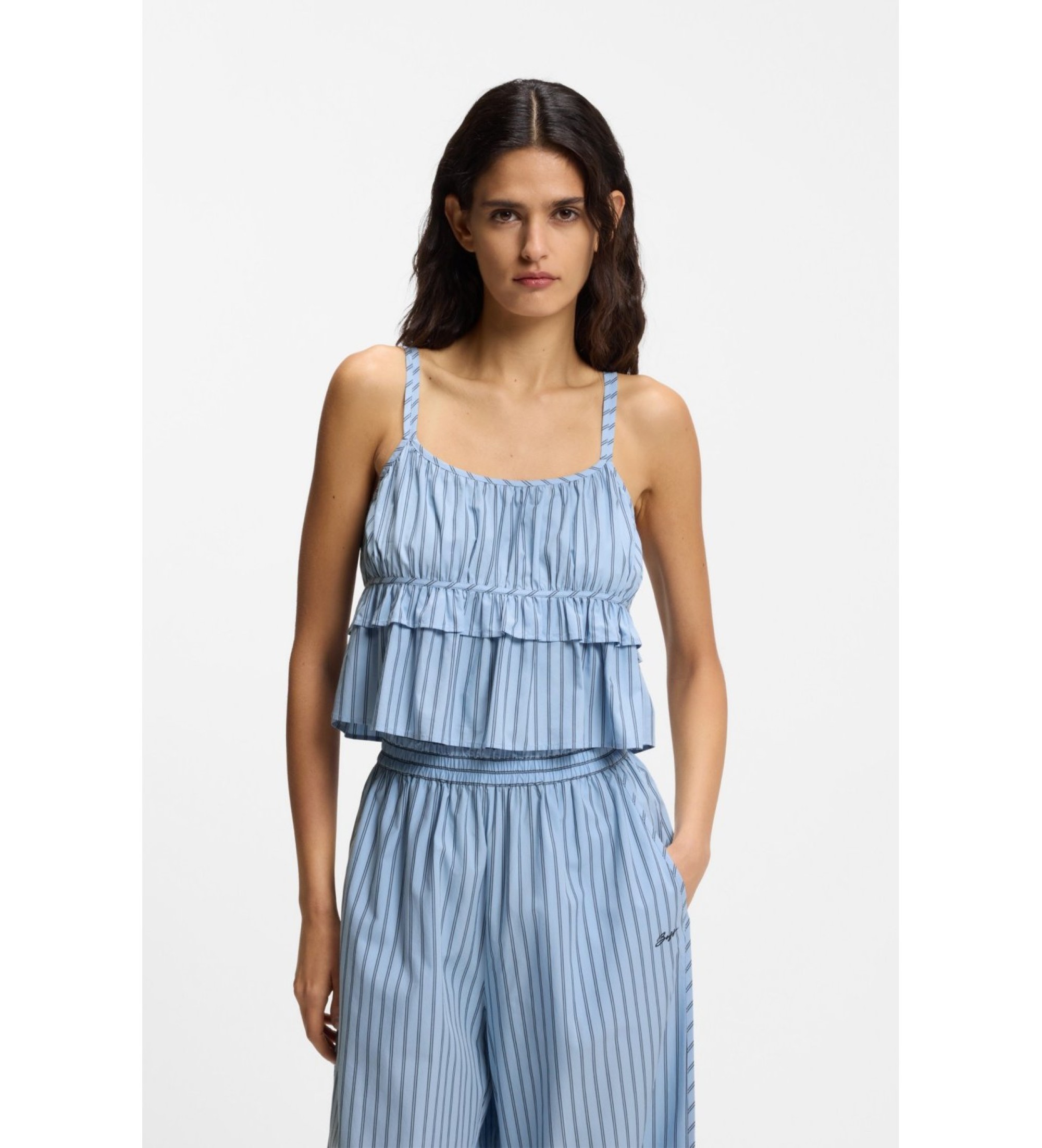 BOSS für Damen. 50559224 Blaues Popeline-Oberteil (40), Lässig, Baumwolle, Ärmellos / Hosenträger