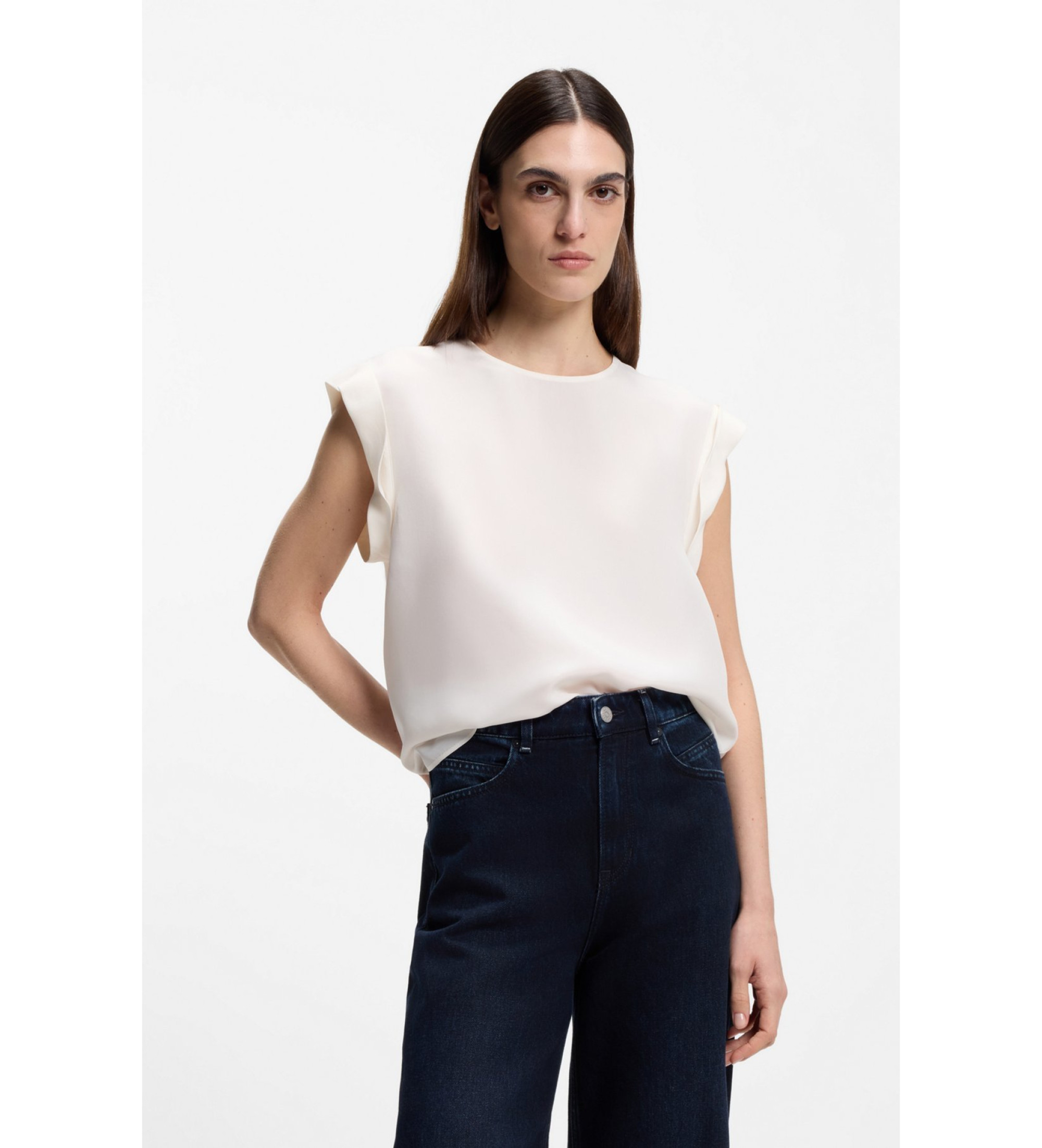 BOSS für Damen. 50543548 Bluse Irnette off-white (32), Weiß, Lässig, Viskose, Ärmellos / Hosenträger