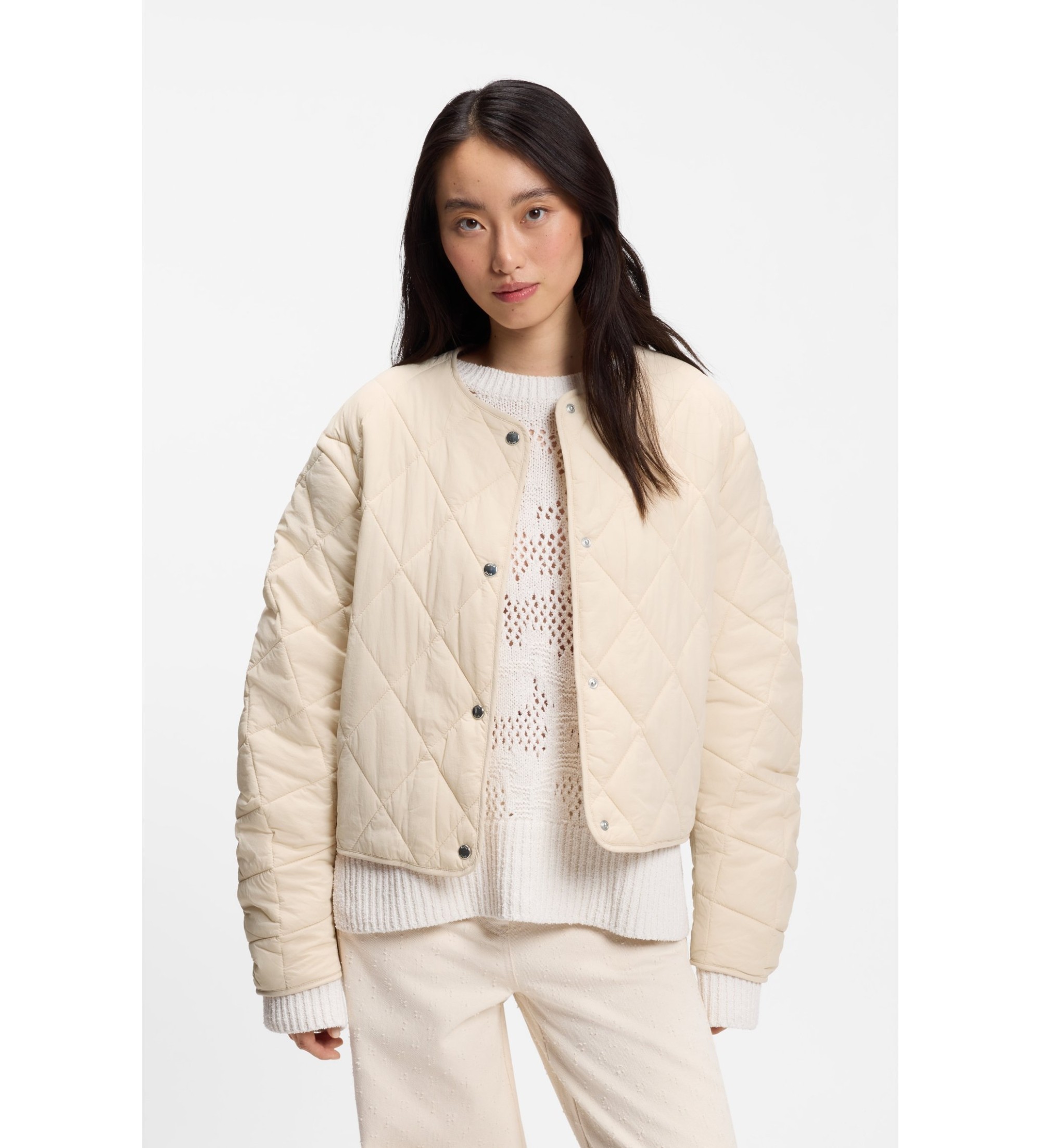 BOSS für Damen. 50553785 Wasserabweisende Jacke mit rautenförmig gestepptem Futter (40), Beige, Lässig, Polyester