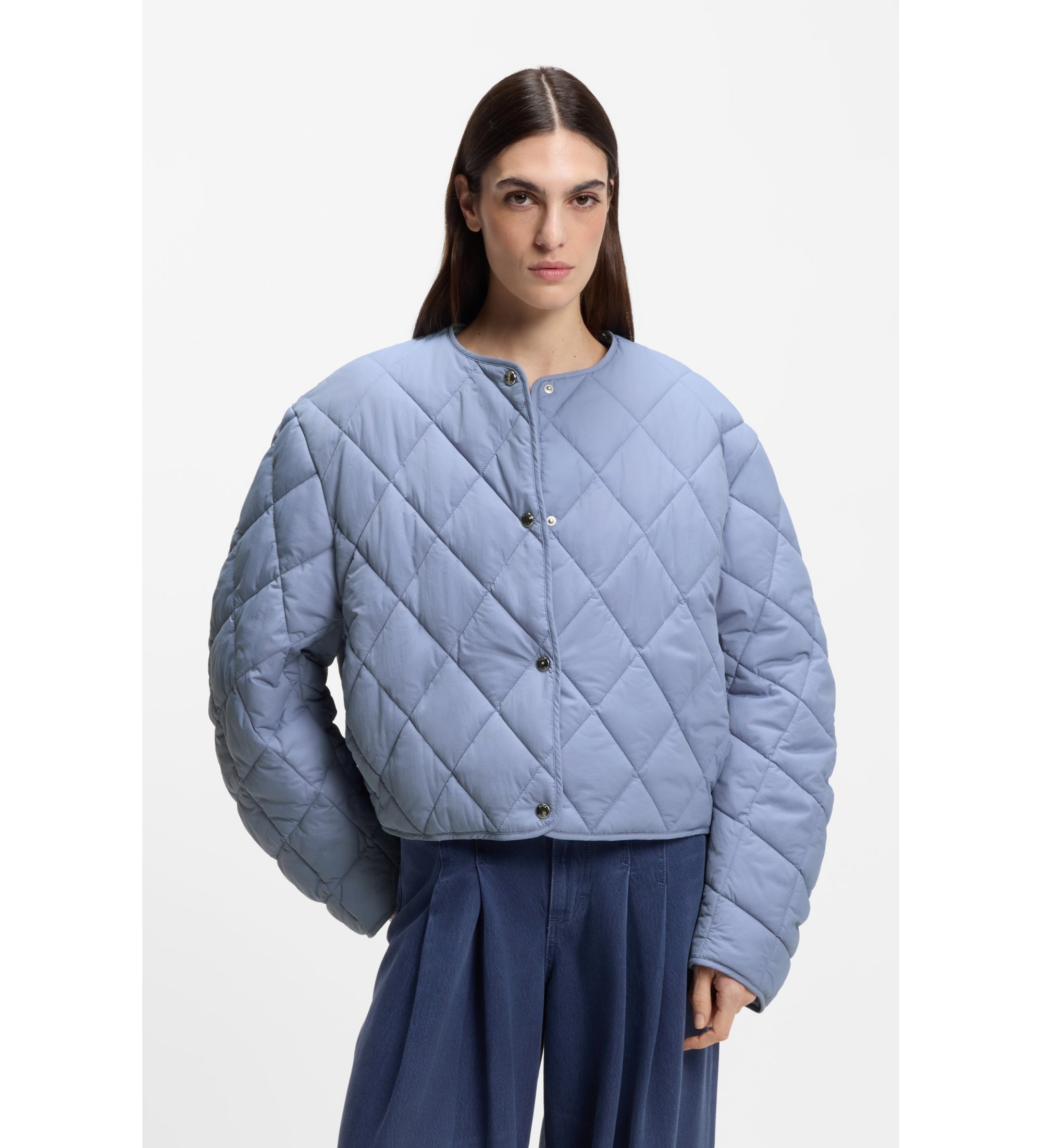 BOSS für Damen. 50553785 Wasserabweisende Jacke mit blauer Rautensteppung (38), Lässig, Polyester