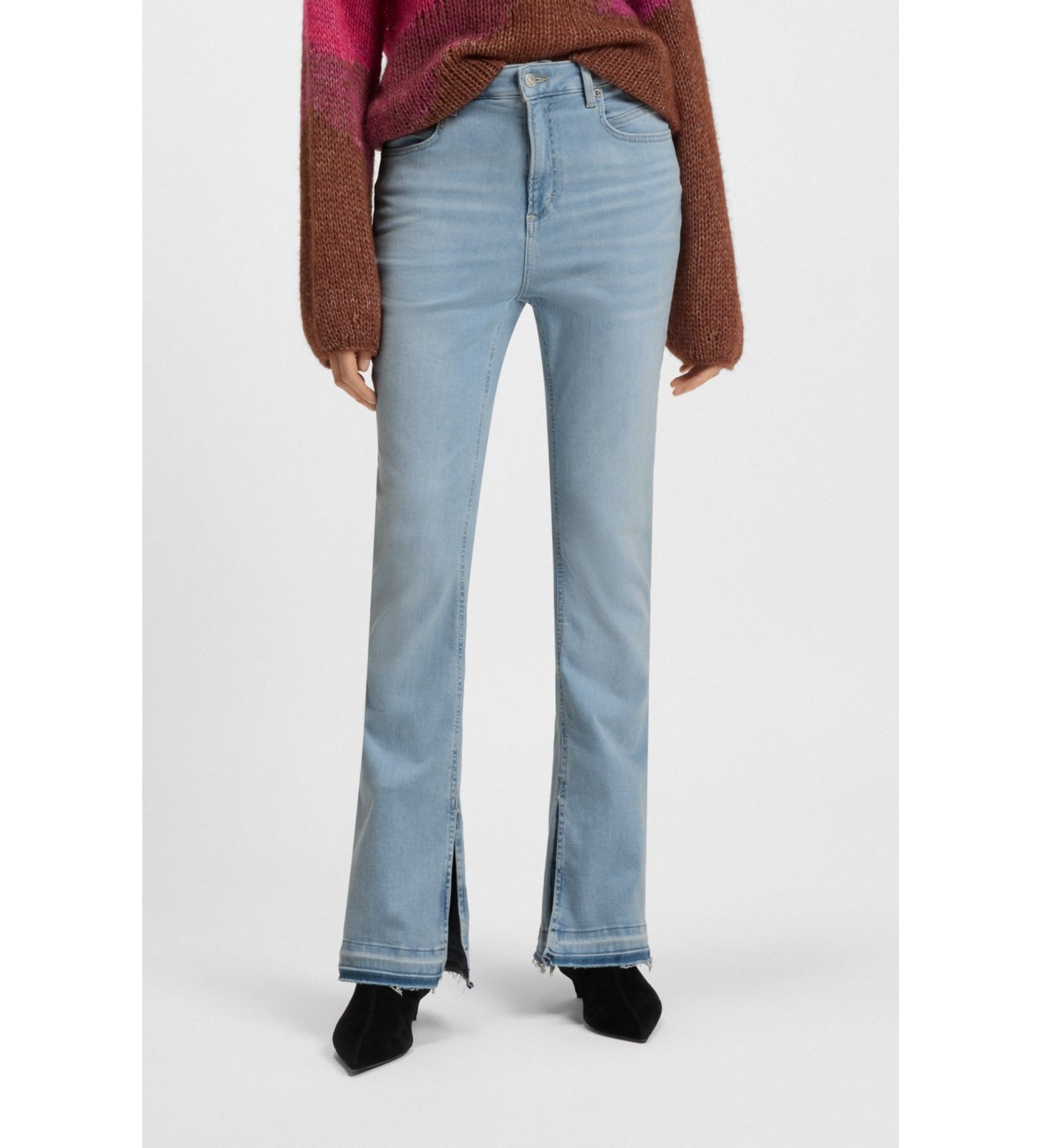 BOSS für Damen. 50539642 Blaue Bootcut Split Jeans (27/32), Lässig, Baumwolle, Denim