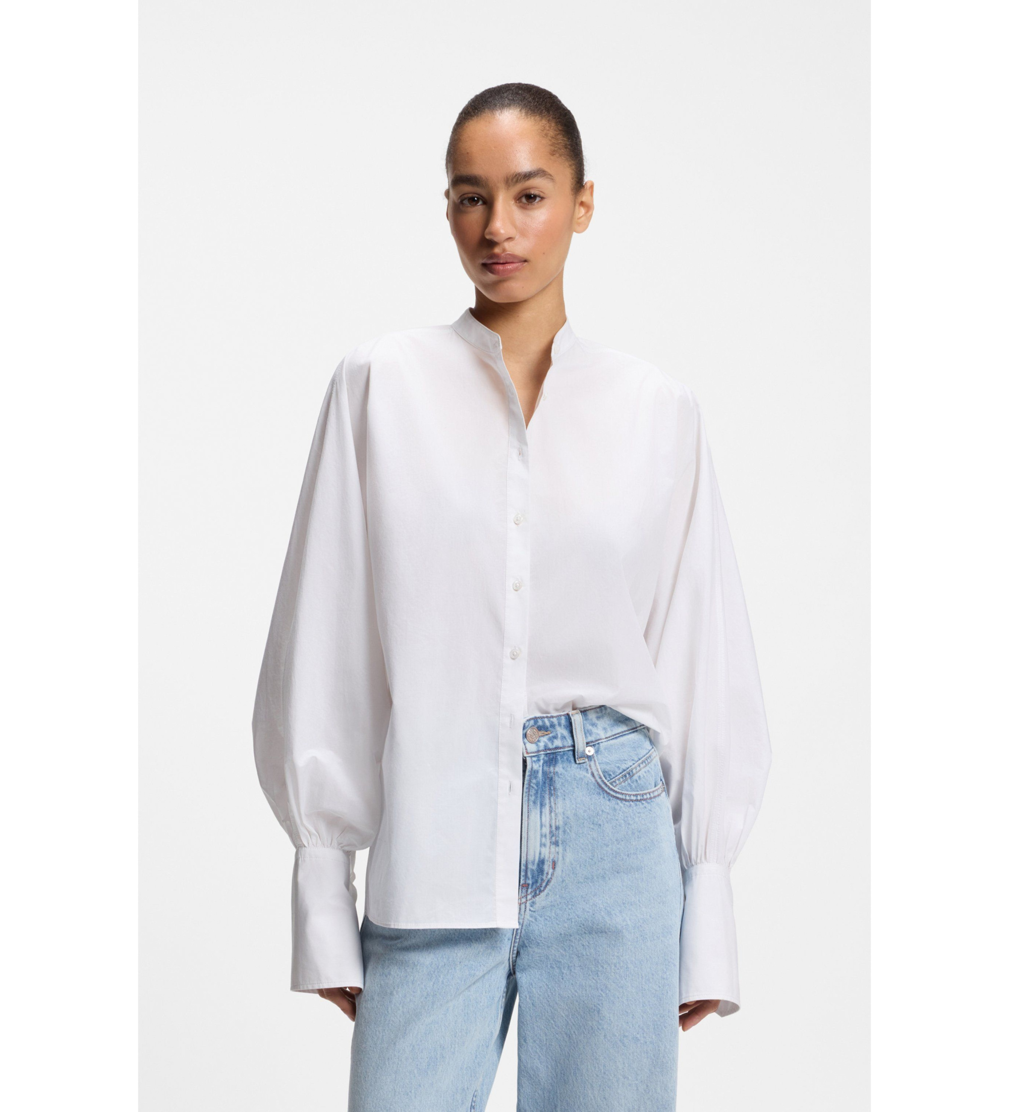 BOSS für Damen. 50564536 Weißes Betta-Hemd (38), Lässig, Baumwolle, Klassisch, Langarm
