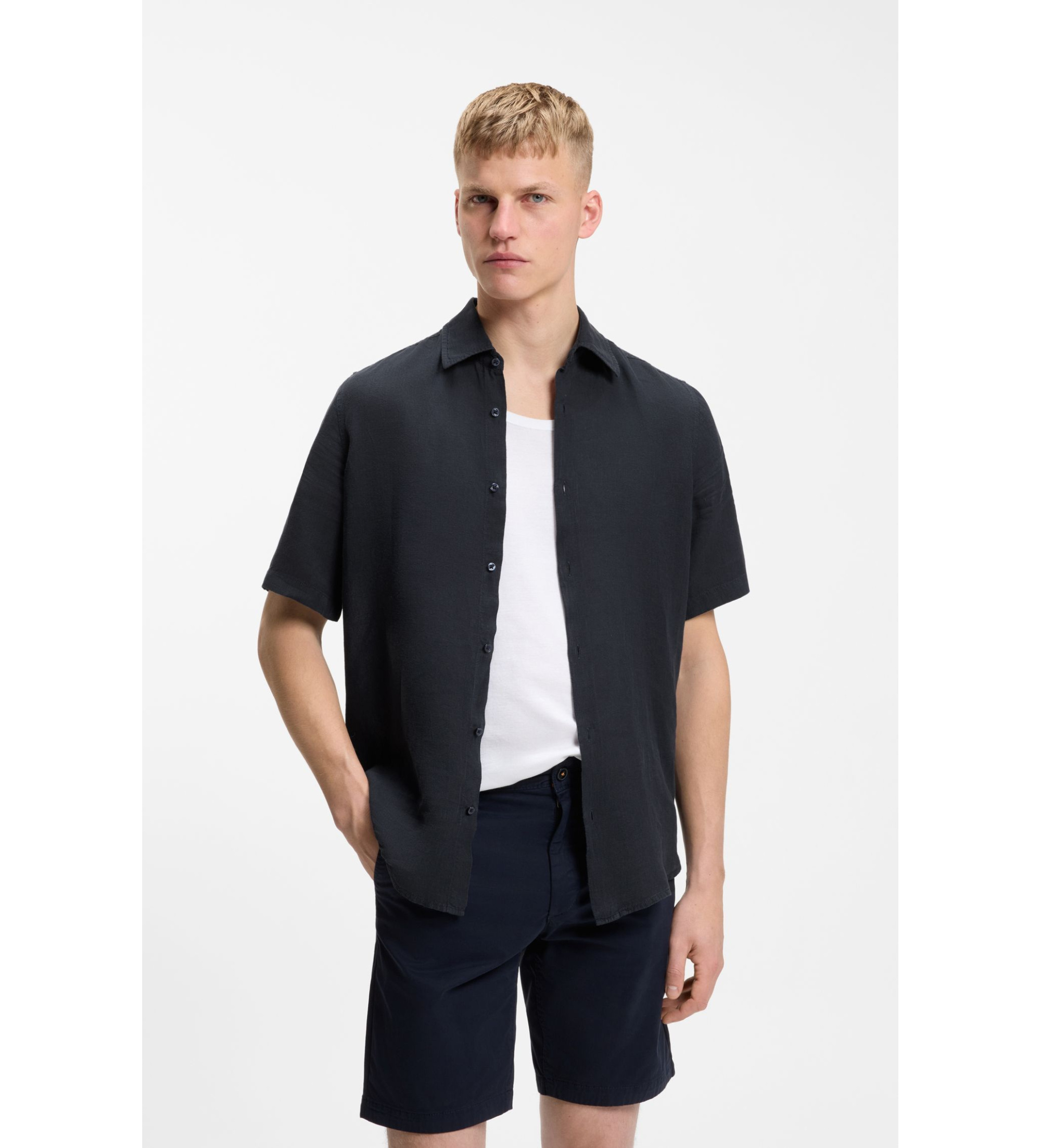 BOSS für Herren. 50537382 Navy Rash Shirt (M), Lässig, Baumwolle, Kurzarm, Marine