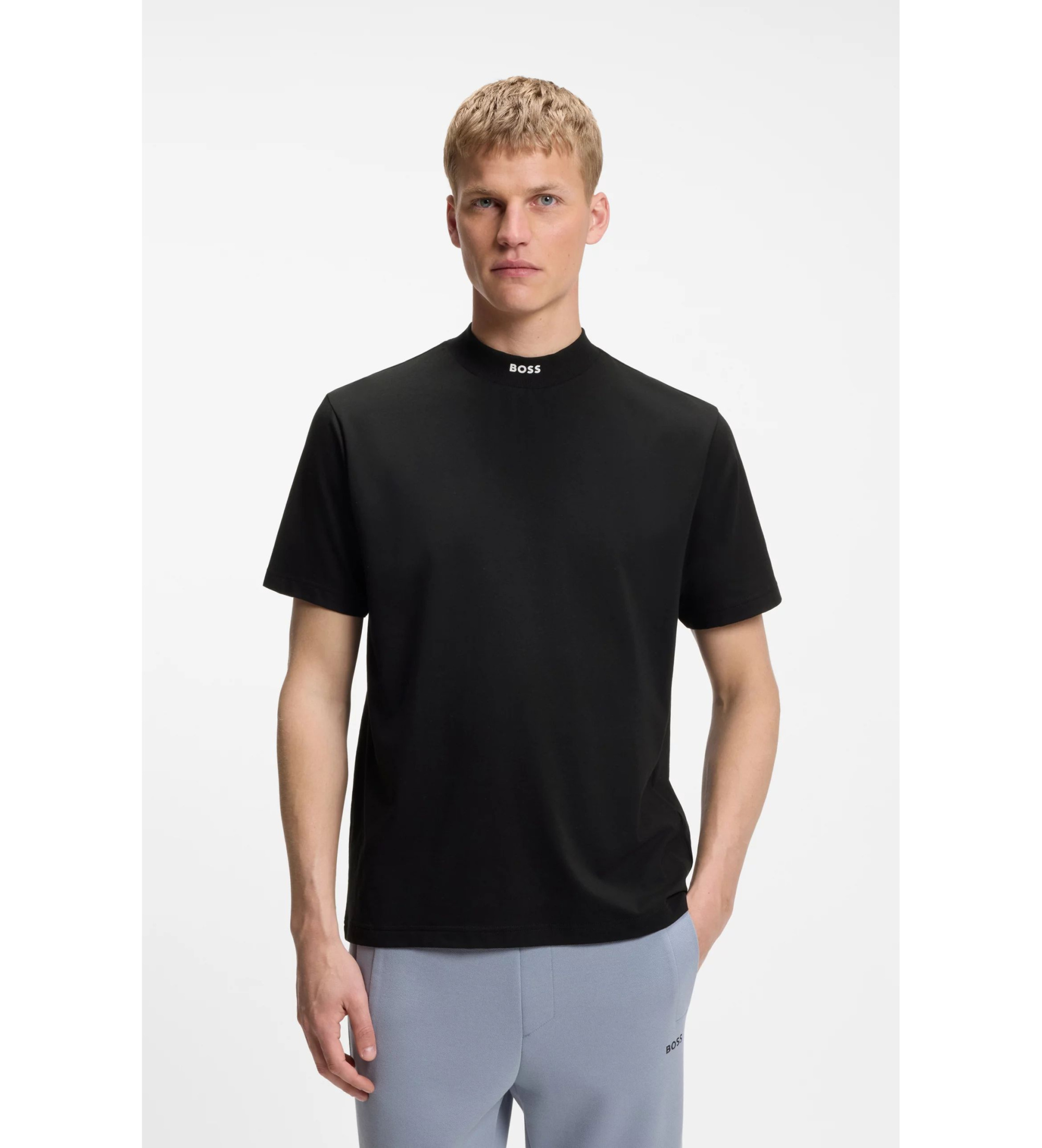 BOSS für Herren. 50562120 T-Shirt Schwarzer Kragen (S), Lässig, Baumwolle, Kurzarm