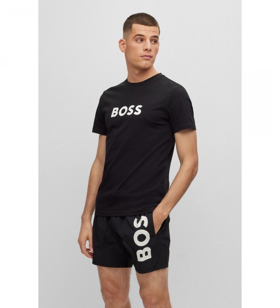 BOSS für Herren. 50491706 Schwarzes T-Shirt mit Kontrast (M), Lässig, Kurzarm, Bio-Baumwolle, Nachhaltig