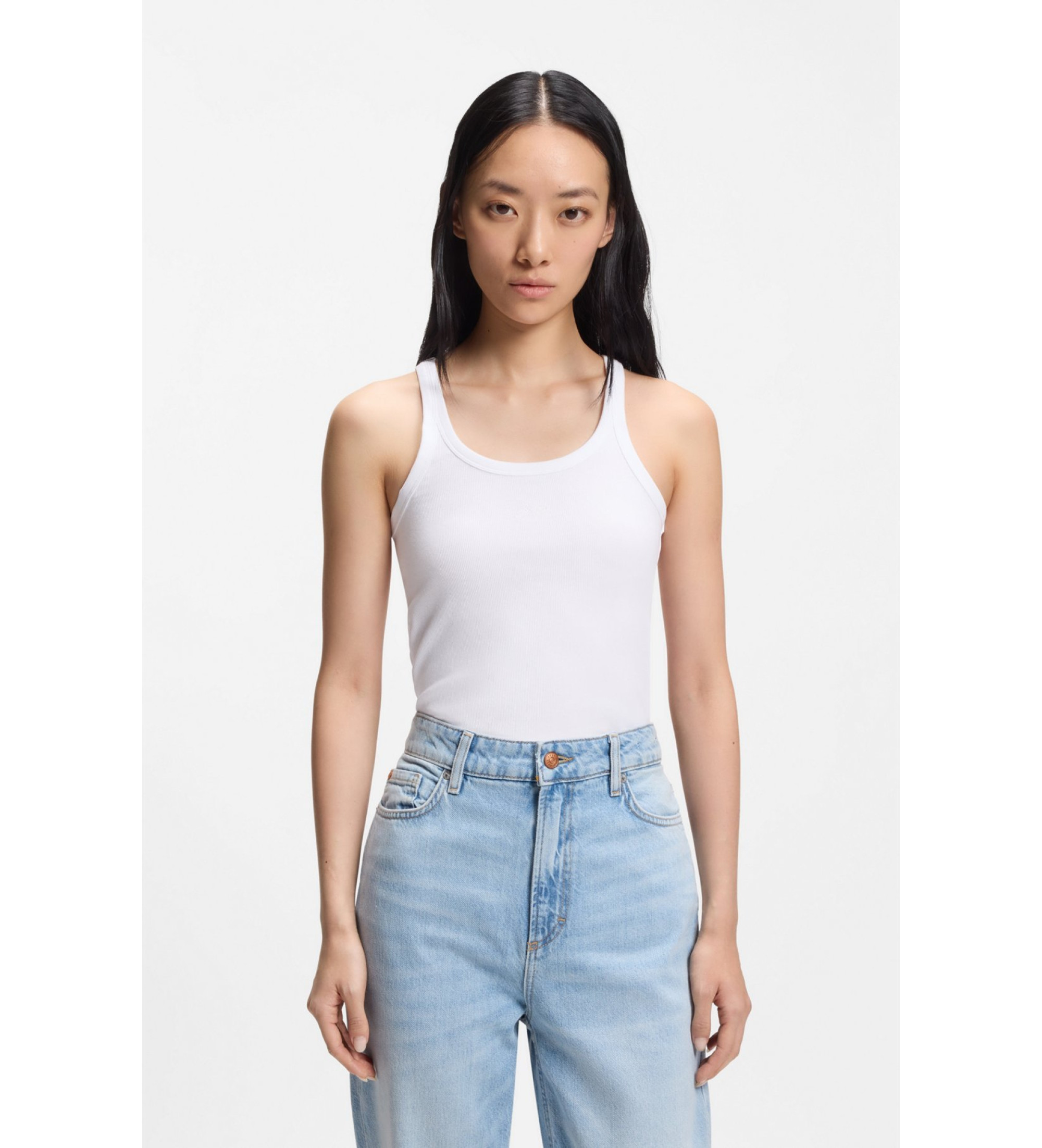 BOSS für Damen. 50554664 Epetit-T-Shirt weiß (M), Lässig, Baumwolle, Ärmellos / Hosenträger