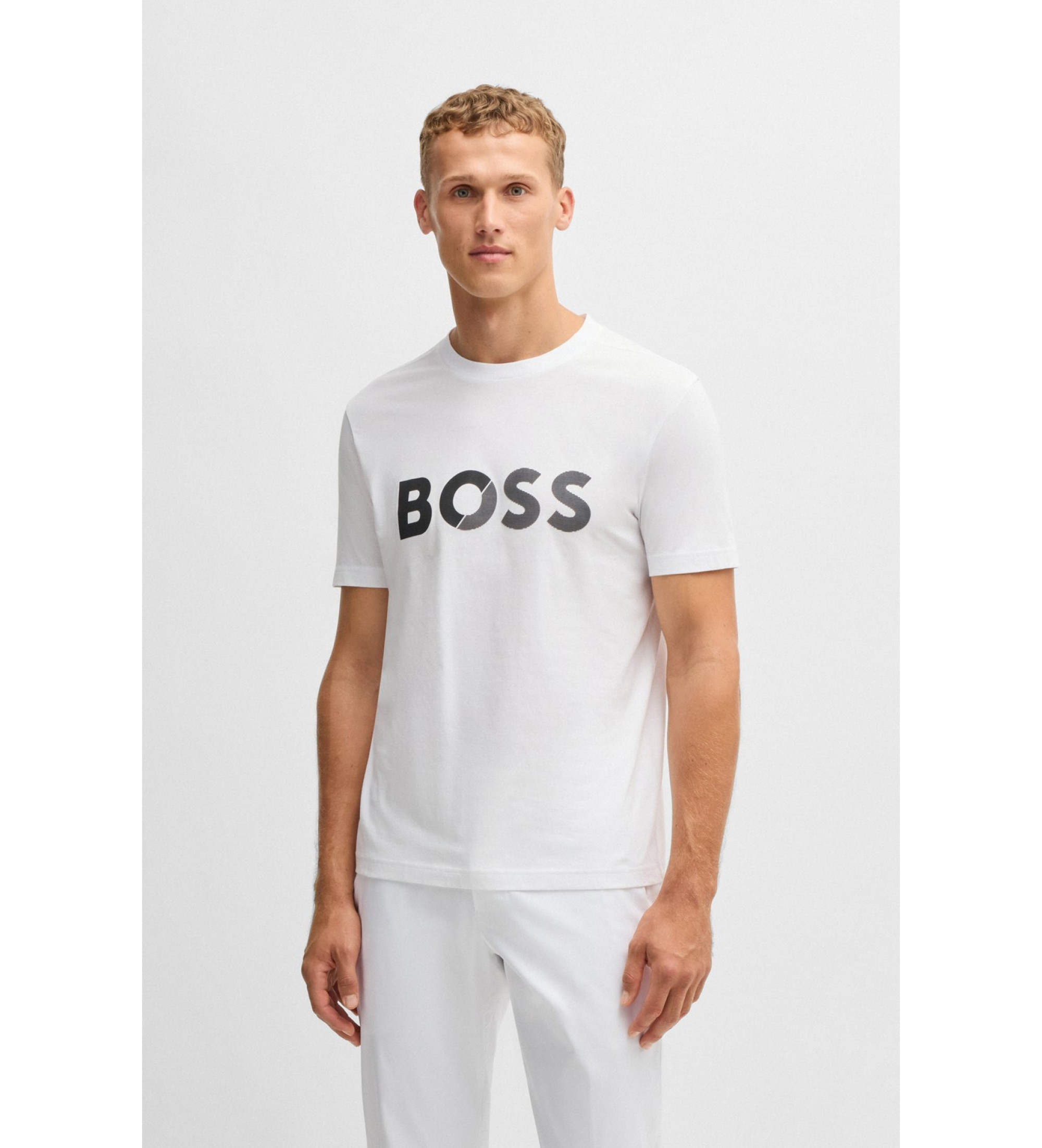 BOSSvoor mannen. 50530990 Tape Logo T-shirt wit (XL), Casual, Katoen, Korte mouwen