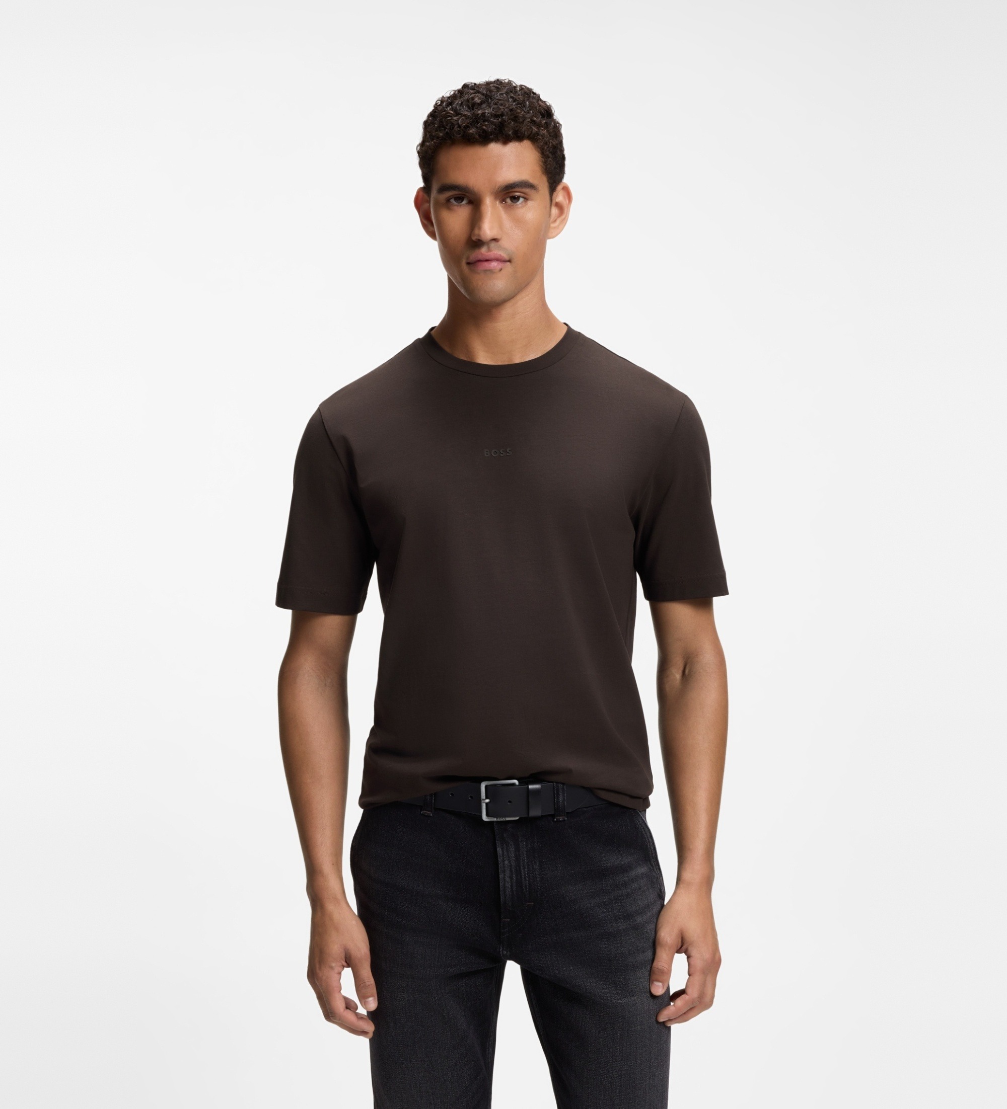BOSSvoor mannen. 50473278 Bruin T-shirt met opdruk (XXL), Casual, Katoen, Korte mouwen