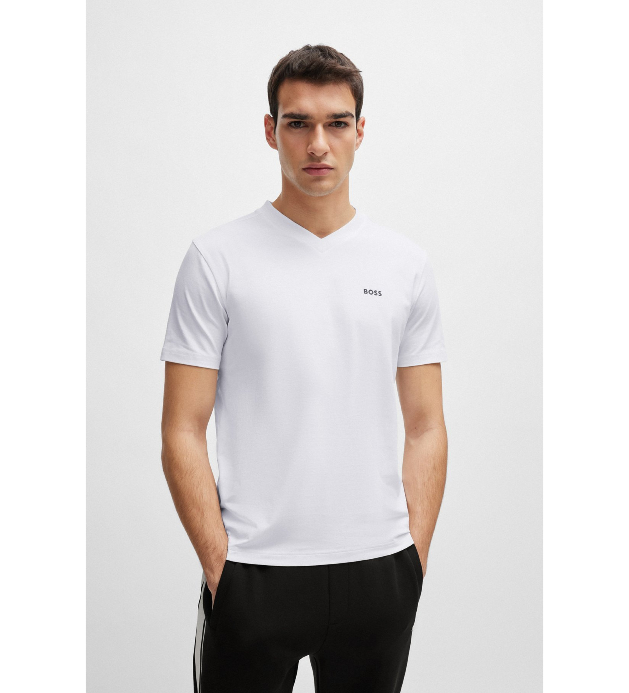 BOSS für Herren. 50506347 T-shirt V weiß (M), Lässig, Baumwolle, Kurzarm