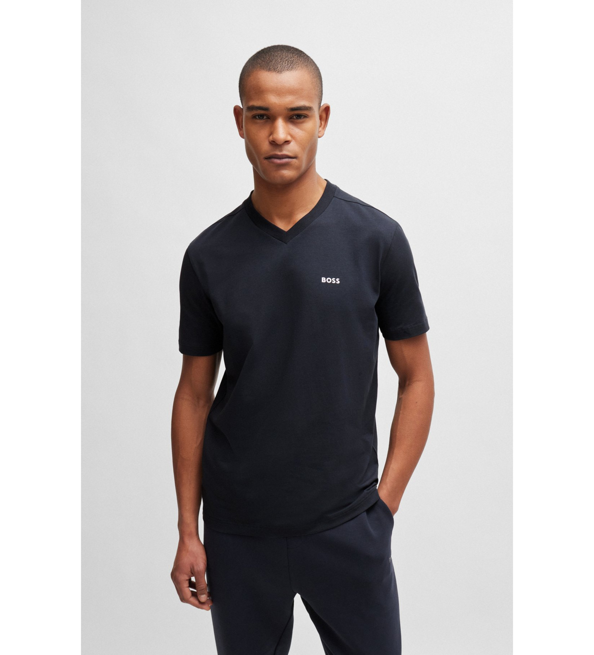 BOSS für Herren. 50506347 T-shirt V navy (L), Lässig, Baumwolle, Kurzarm, Marine