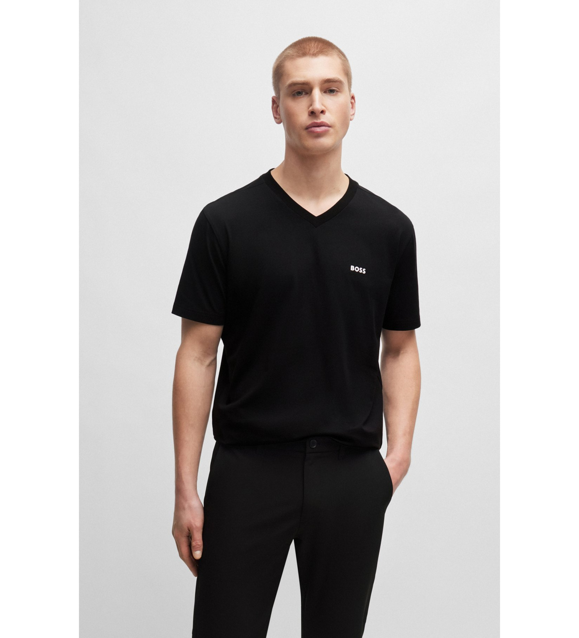 BOSS für Herren. 50506347 T-shirt V schwarz (S), Lässig, Baumwolle, Kurzarm