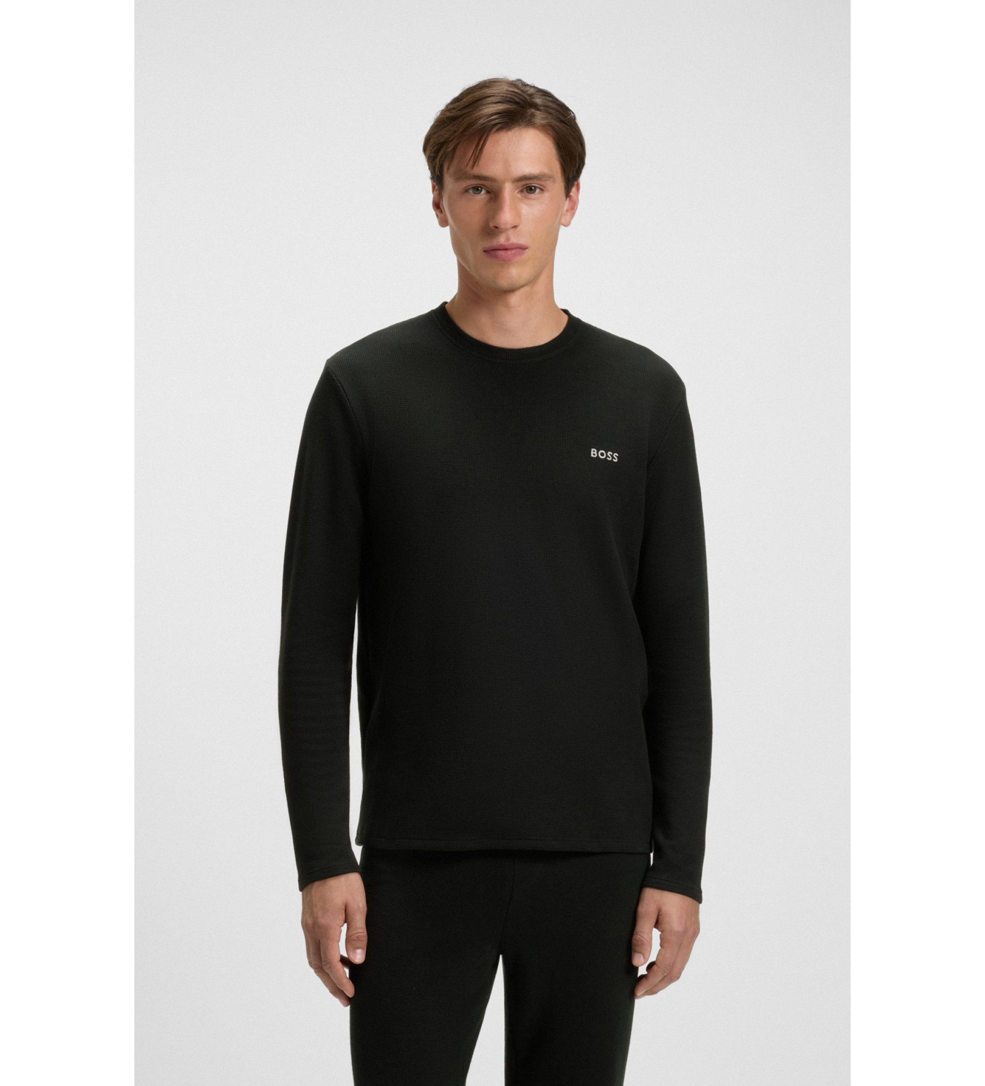 BOSS für Herren. 50535870 Waffel-T-Shirt schwarz (S), Heimtextilien, Baumwolle, Langarm