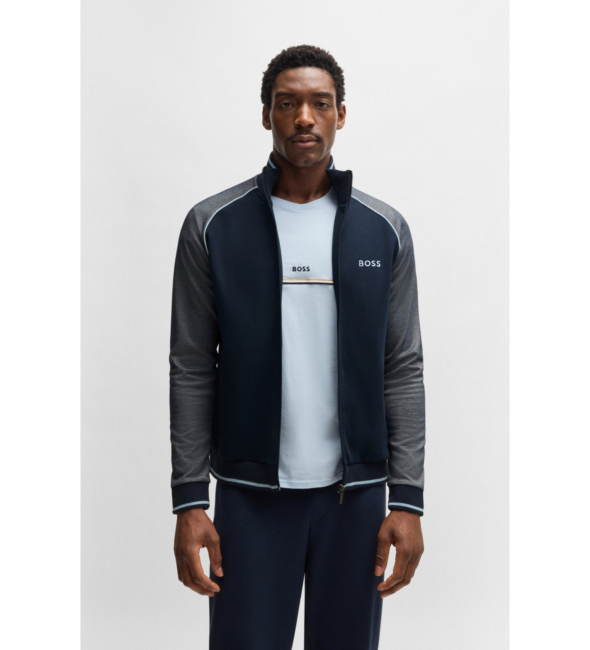 BOSSvoor mannen. 50535851 Jasje Contrast marine (M), Casual, Sportief, Katoen, Meerdere sporten, Marineblauw