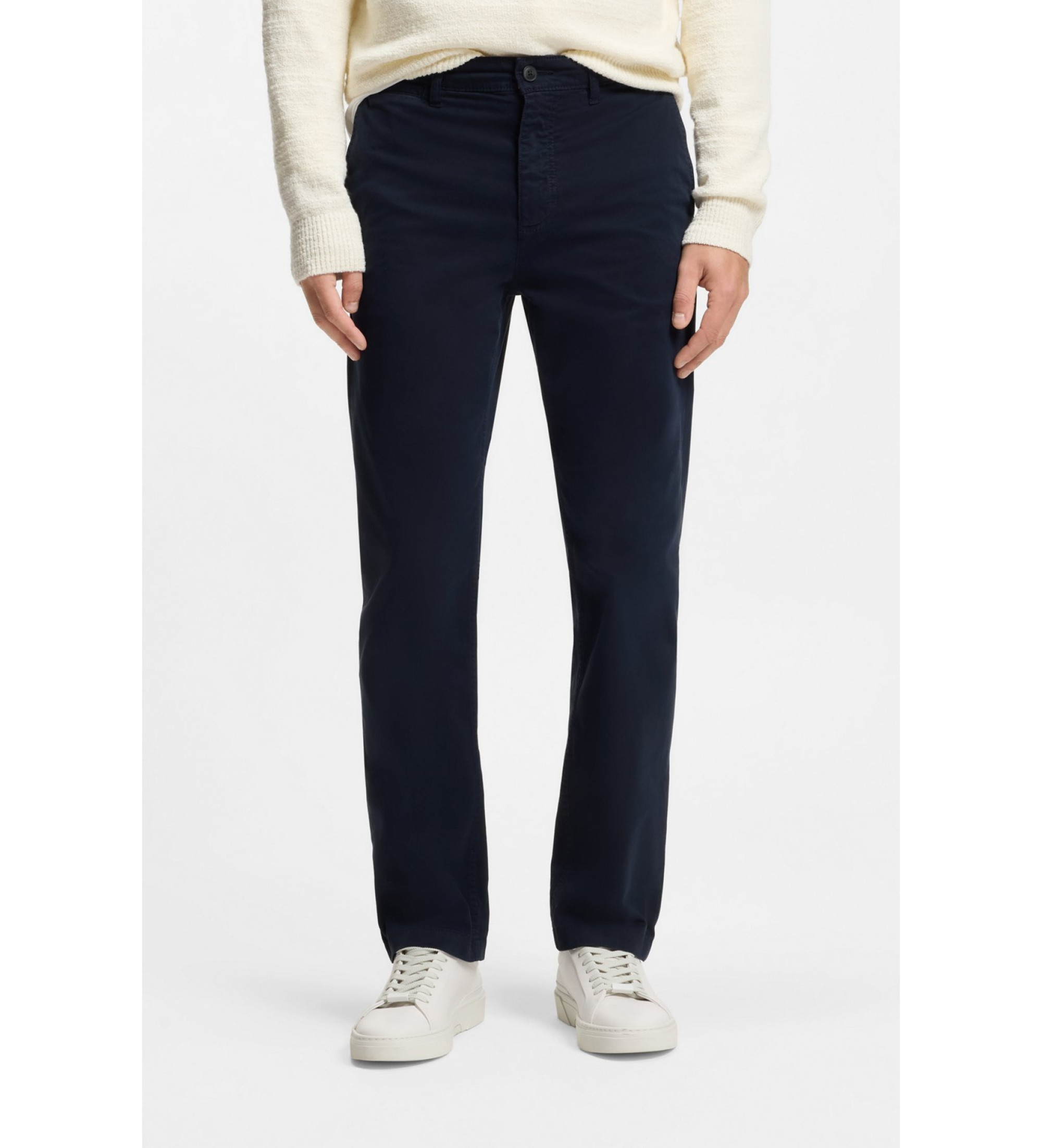 BOSS für Herren. 50534378 Marineblaue Stretch-Baumwollsatin-Hose in normaler Passform (30/32), Lässig, Baumwolle