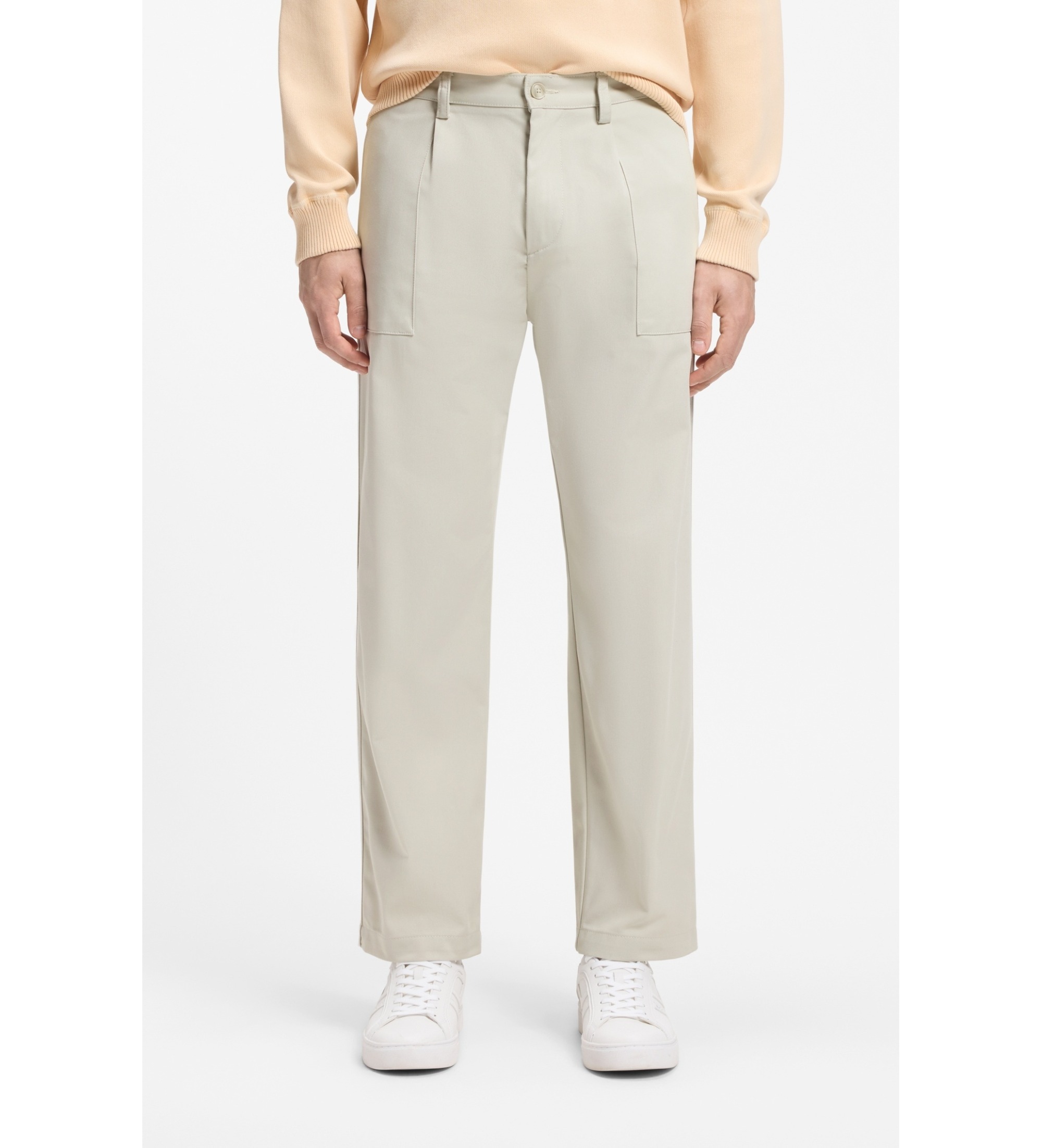 BOSS für Herren. 50568164 Chino-Hose aus Baumwolle mit Bundfalten und aufgesetzter Tasche beige (30/32), Lässig, Polyester