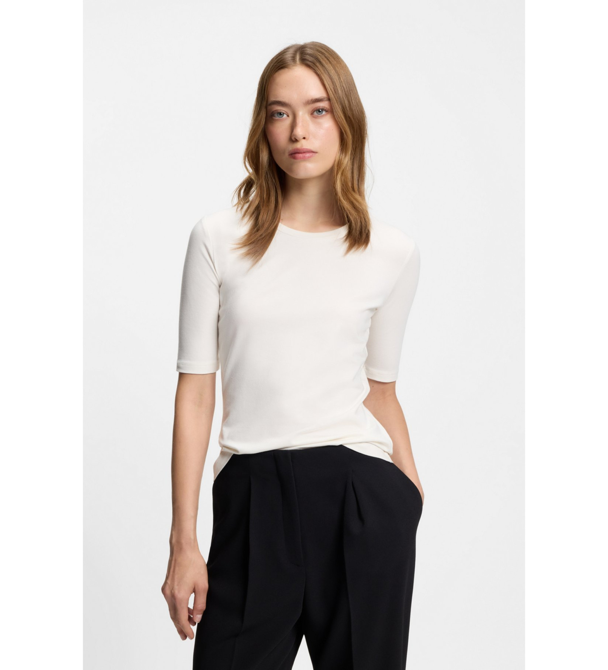 HUGO für Damen. 50515019 Darnelia T-Shirt off-white (M), Weiß, Lässig, Polyester, Kurzarm