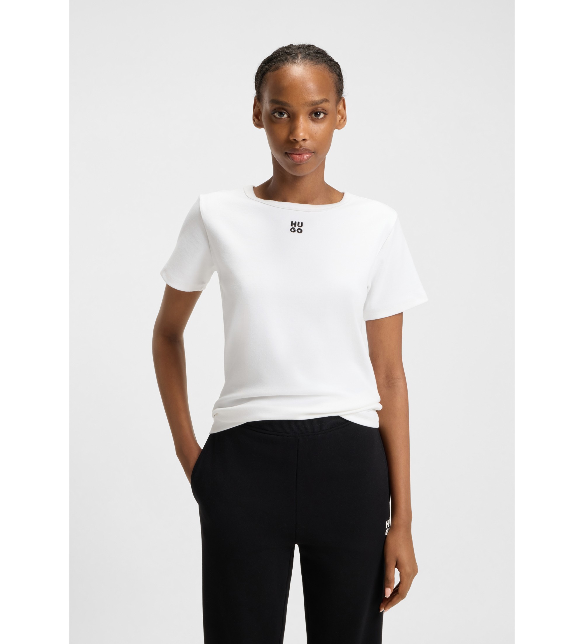 HUGO für Damen. 50512002 Deloris T-shirt weiß (M), Lässig, Baumwolle, Kurzarm