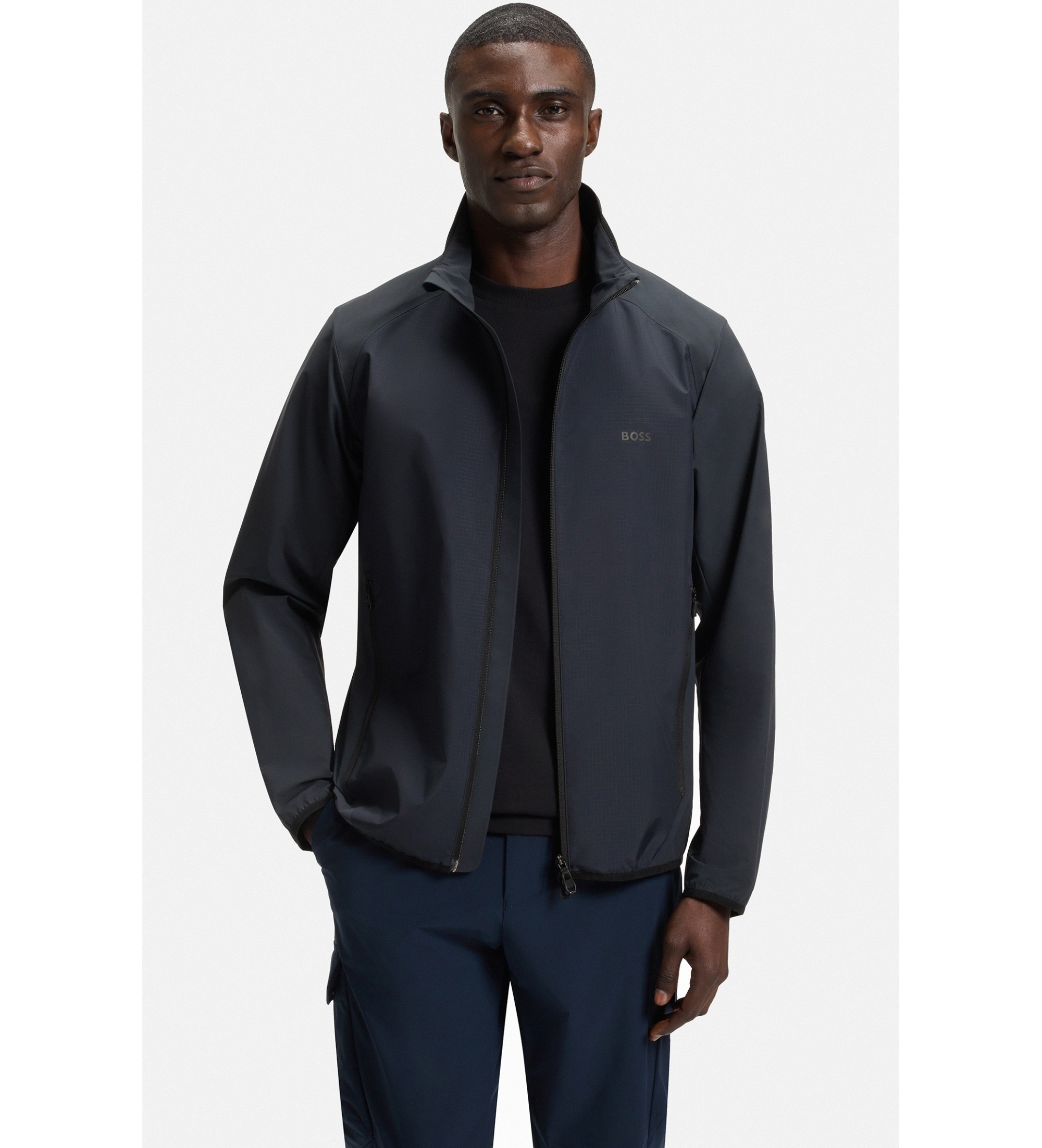 BOSS für Herren. 50533773 Marineblaue Super-Stretch-Popeline-Jacke (L), Lässig, Polyester