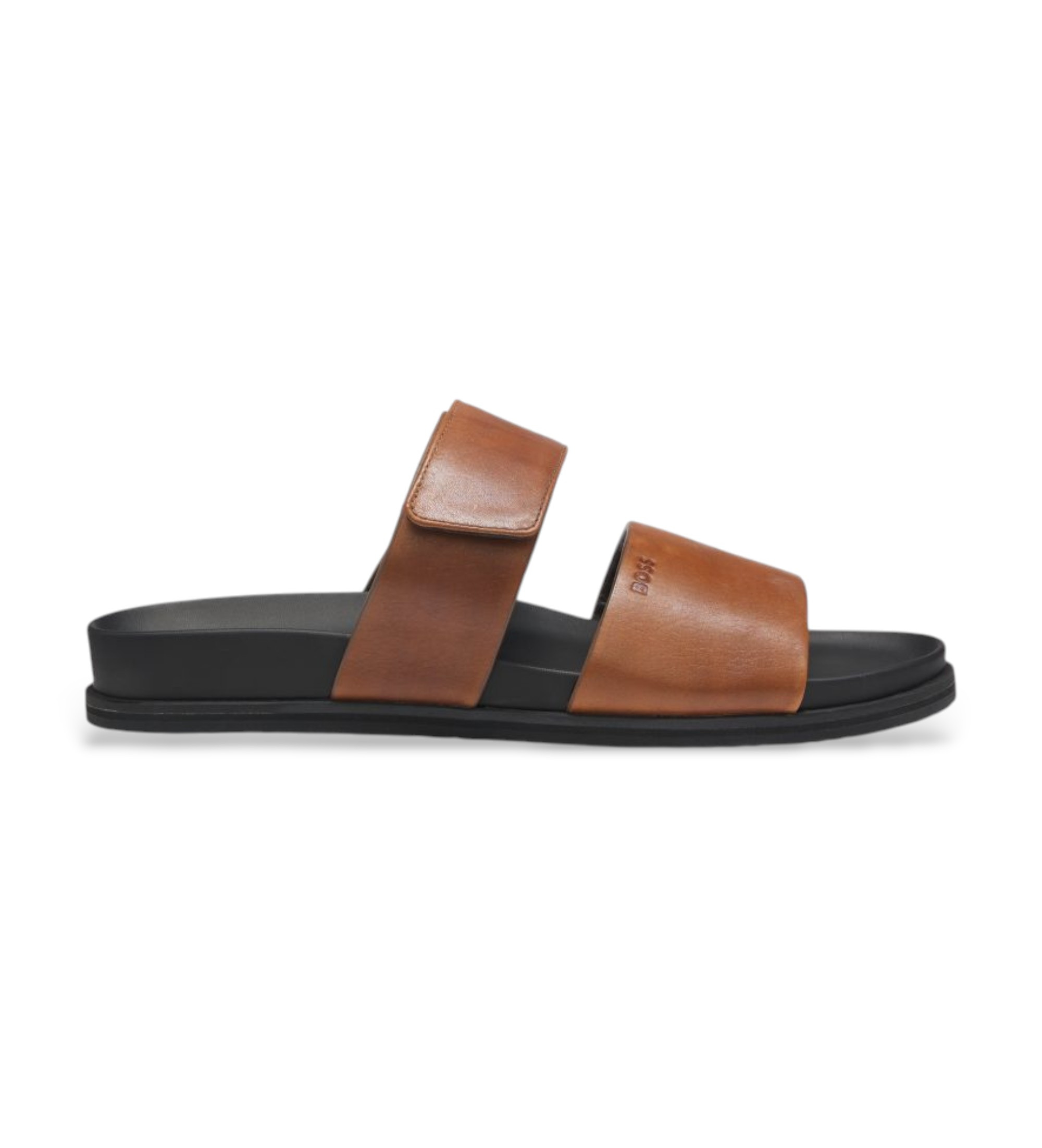 BOSS für Herren. 50563153 Braune Leder-Flipflops mit Ripstop-Riemen (43), Wohnung, Klettverschluss, Lässig