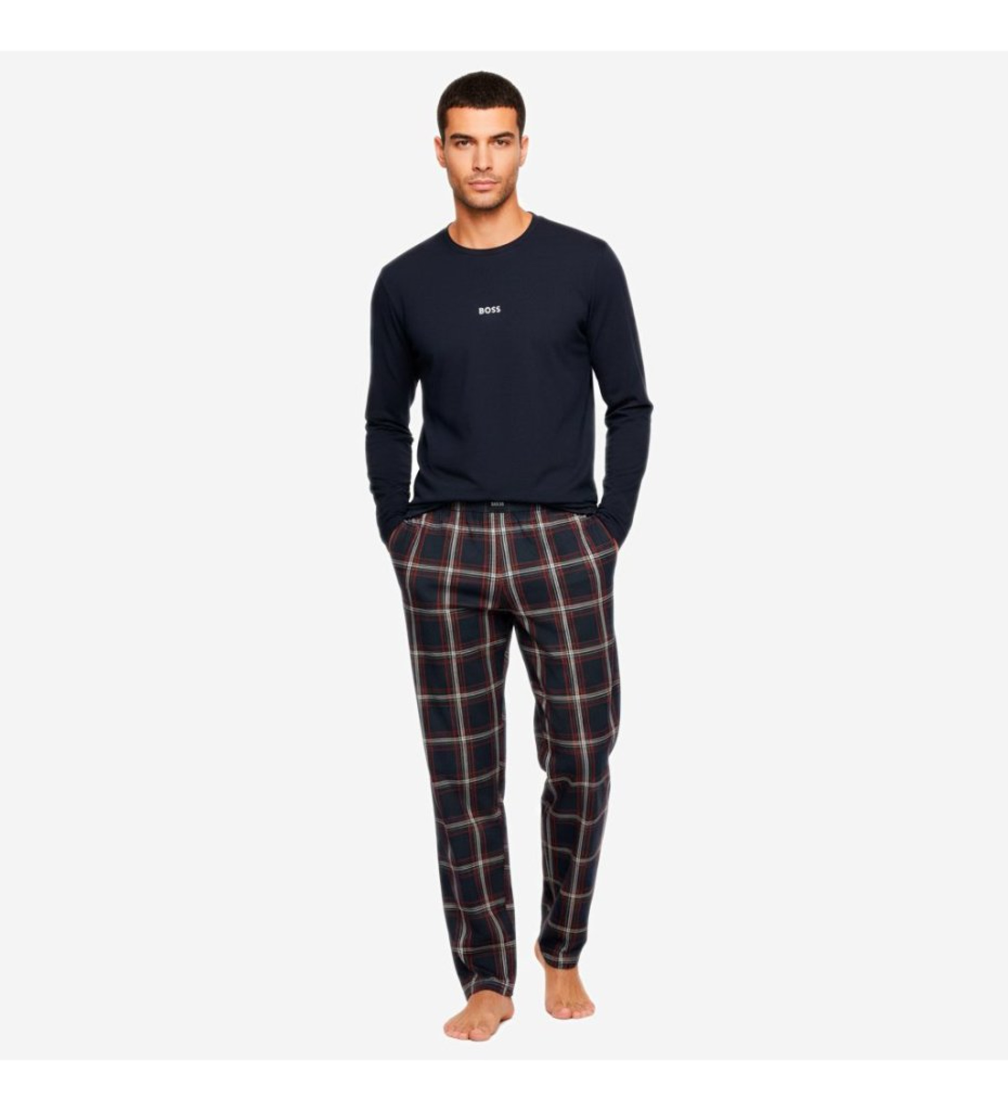 BOSS für Herren. 50550777 Pyjamas Holiday Long Set navy (S), Heimtextilien, Baumwolle, Langarm, Marine