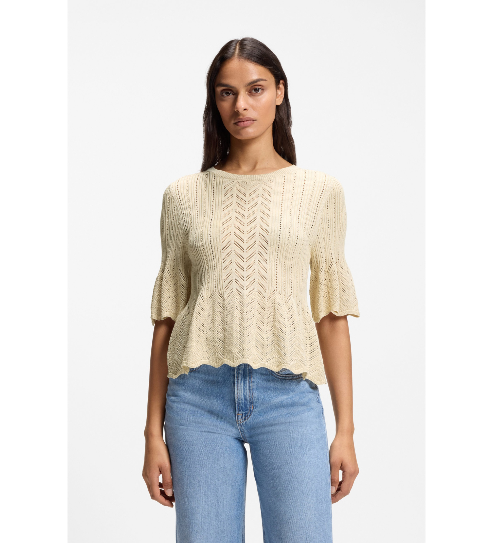 BOSS für Damen. 50565060 Jersey Farda beige (XL), Lässig, Viskose, Kurzarm